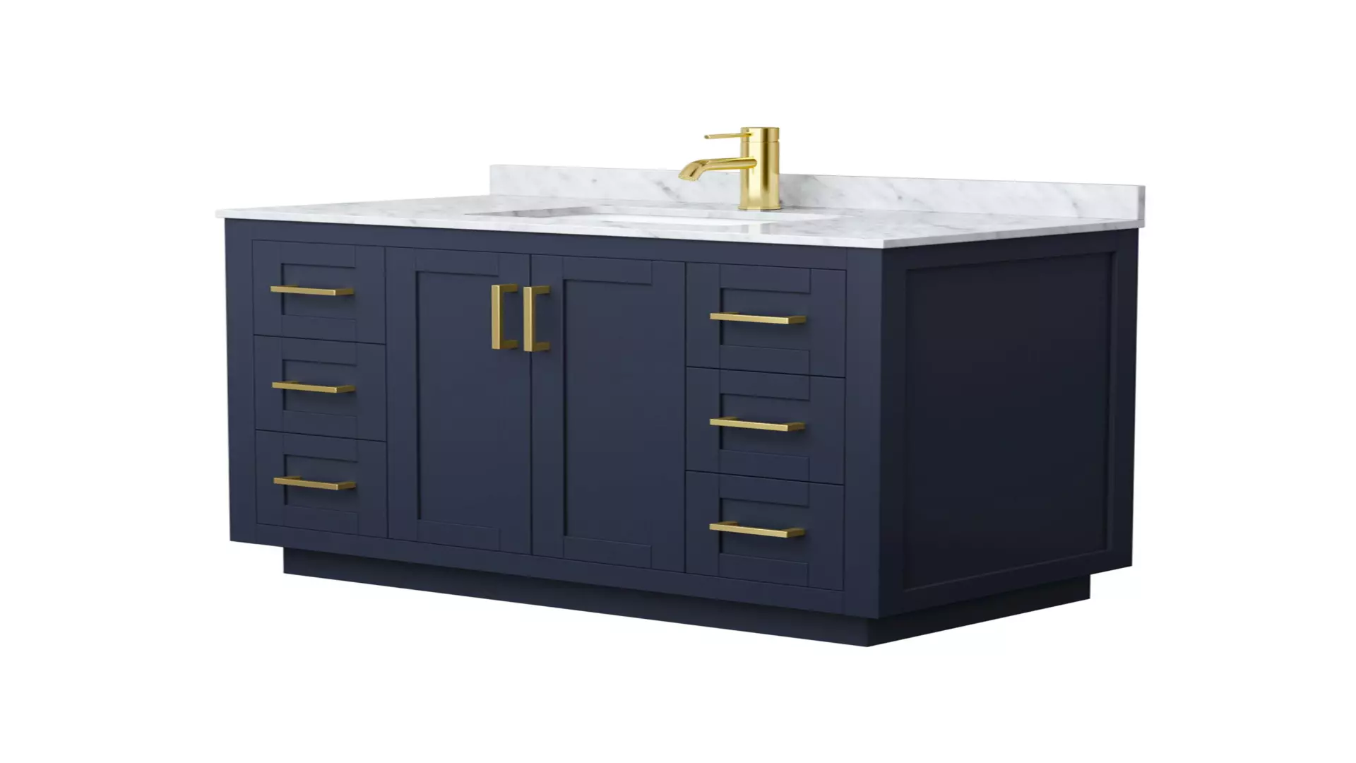 Miranda 42 Inch Single Bathroom Vanity in Dark Blue, White Carrara Marble Countertop, Undermount Square Sink, Brushed Gold Trim material