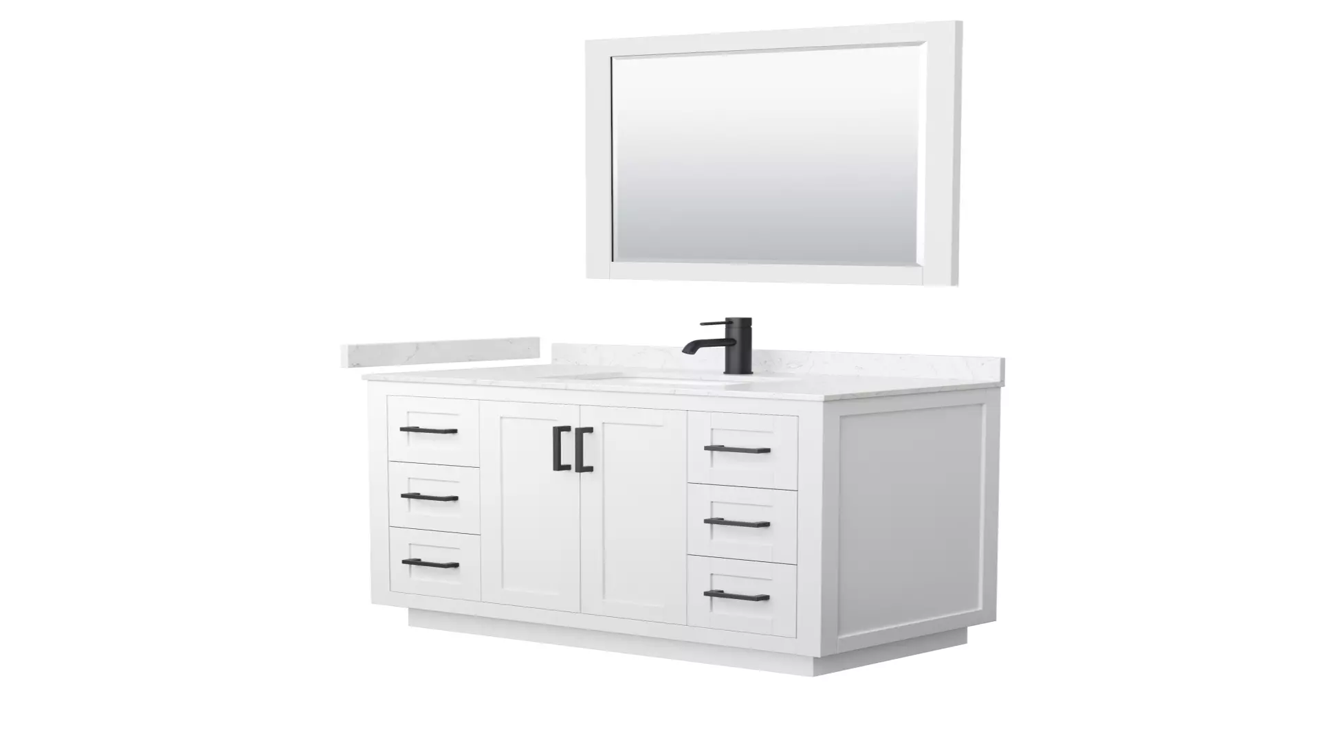 Miranda 42 Inch Single Bathroom Vanity in White, Carrara Cultured Marble Countertop, Undermount Square Sink, Matte Black Trim, 34 Inch Mirror material
