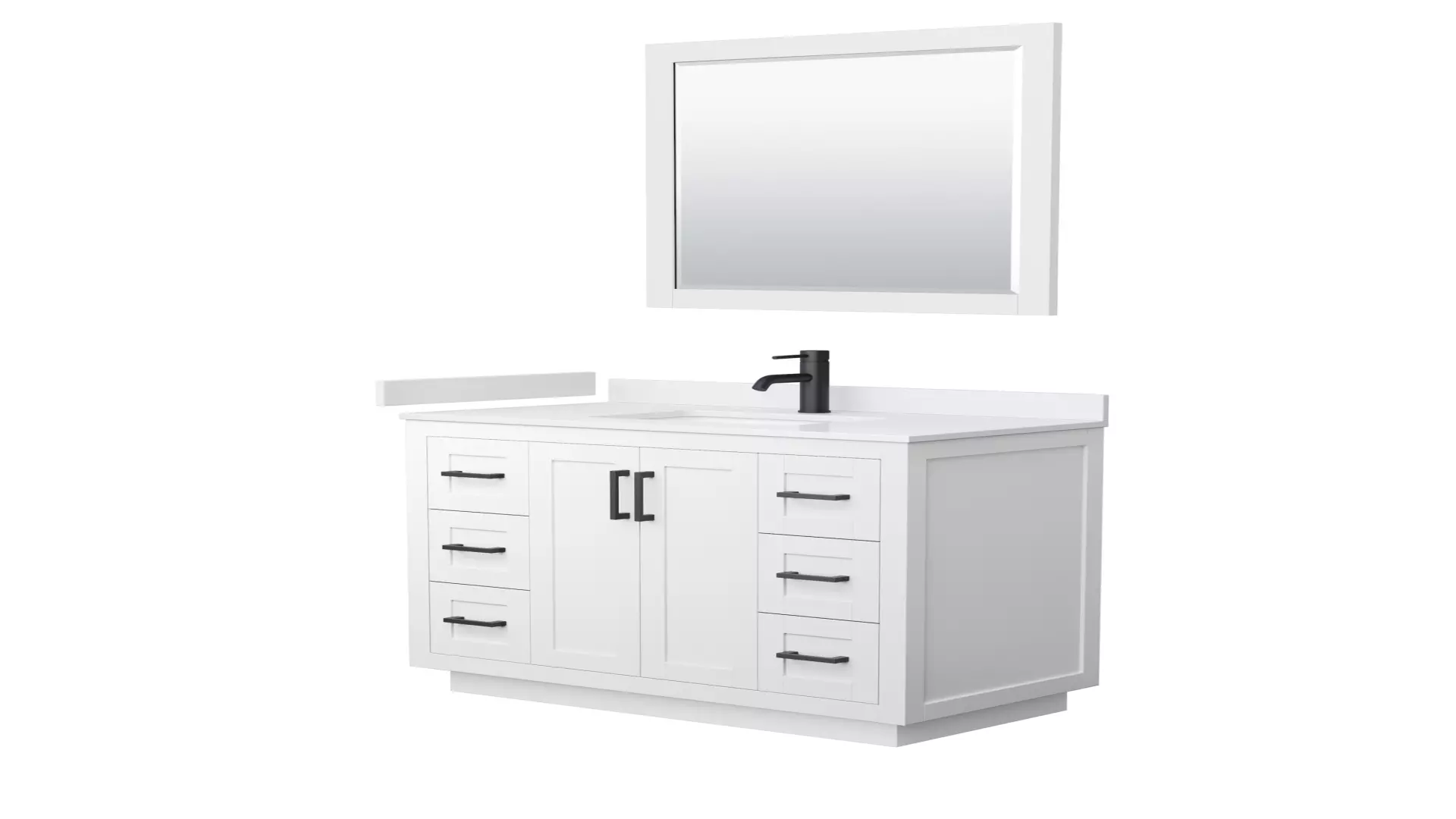 Miranda 42 Inch Single Bathroom Vanity in White, White Cultured Marble Countertop, Undermount Square Sink, Matte Black Trim, 34 Inch Mirror material