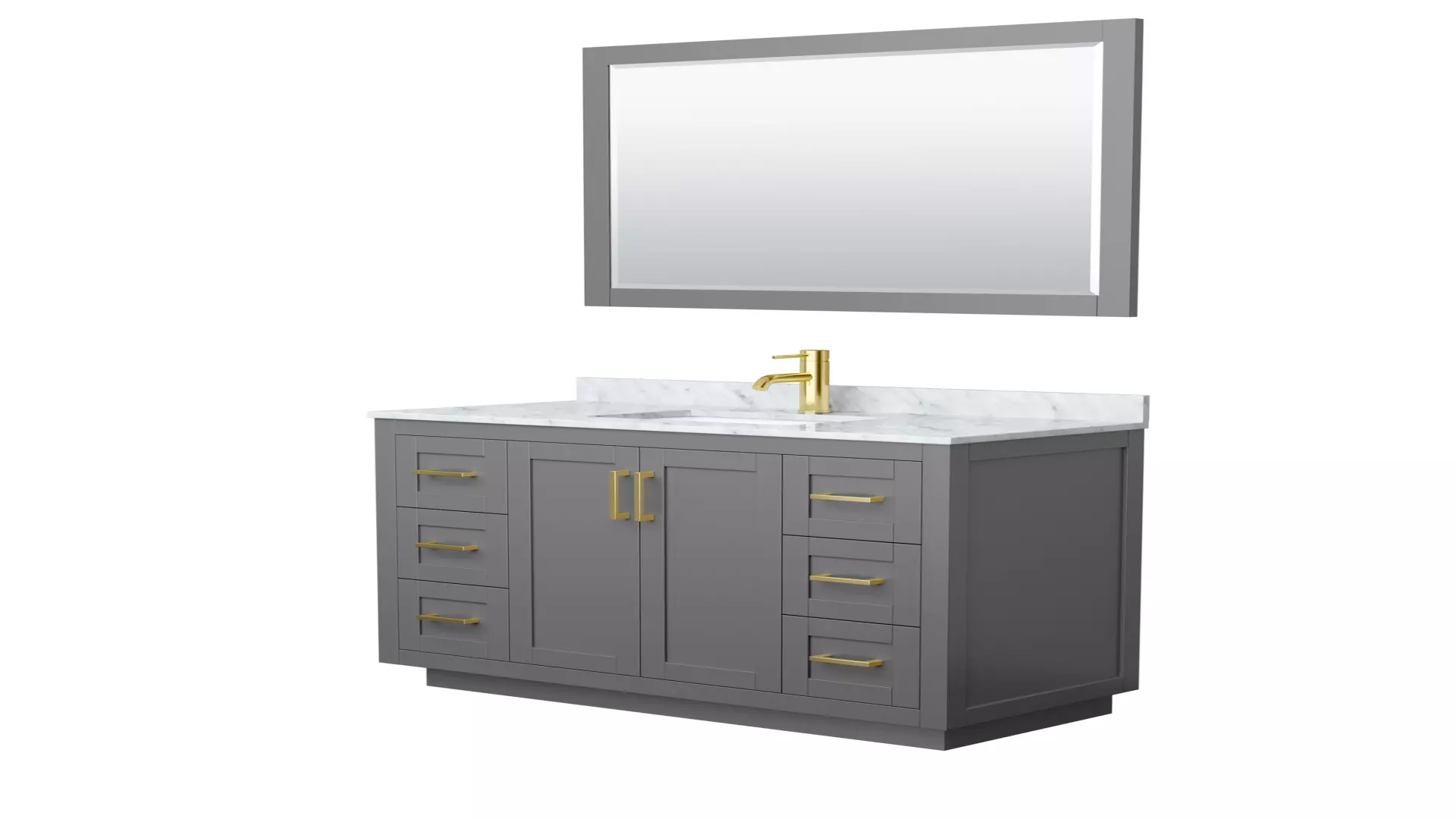 Miranda 48 Inch Single Bathroom Vanity in Dark Gray, White Carrara Marble Countertop, Undermount Square Sink, Brushed Gold Trim, 46 Inch Mirror material