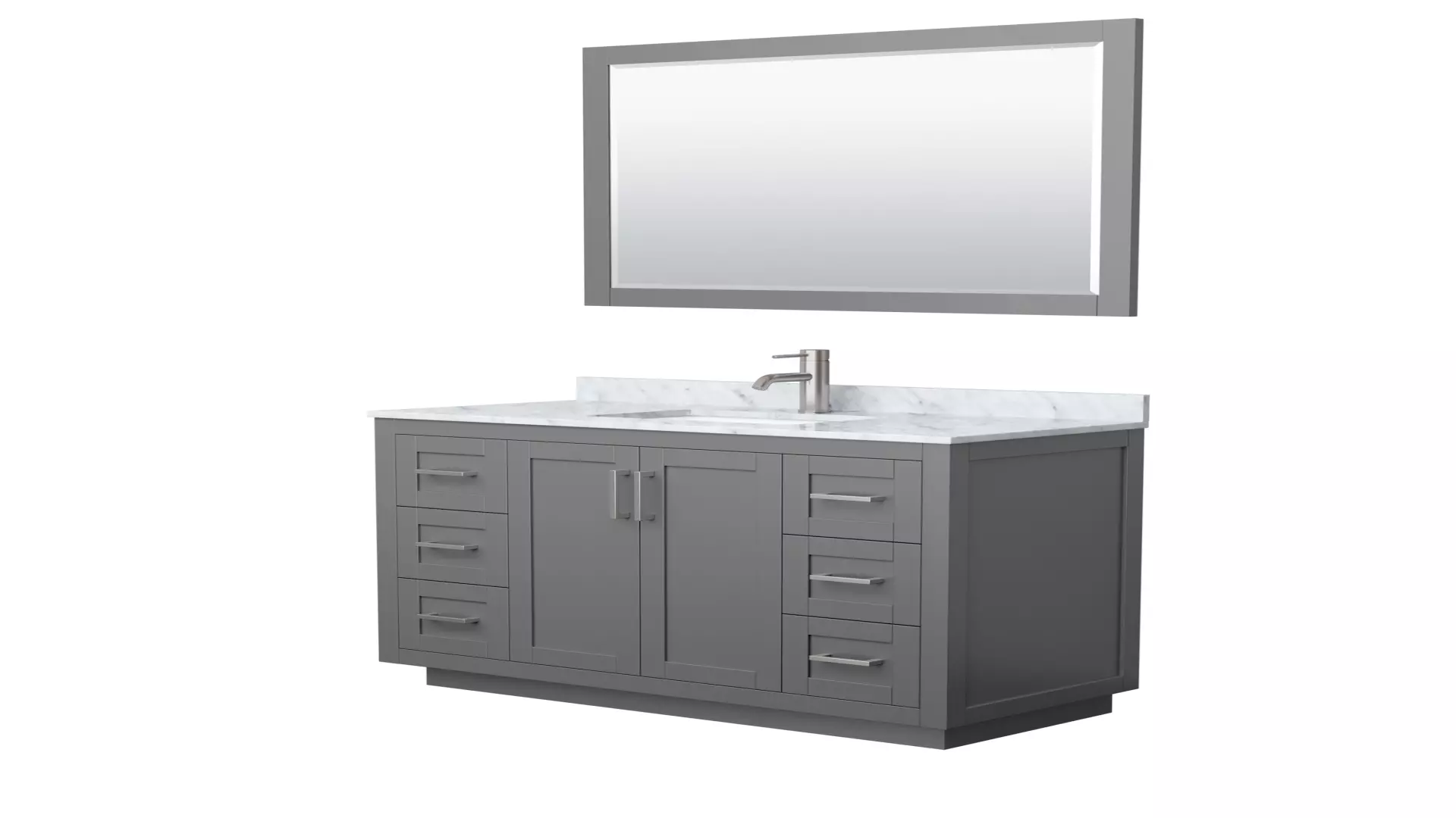Miranda 48 Inch Single Bathroom Vanity in Dark Gray, White Carrara Marble Countertop, Undermount Square Sink, Brushed Nickel Trim, 46 Inch Mirror material