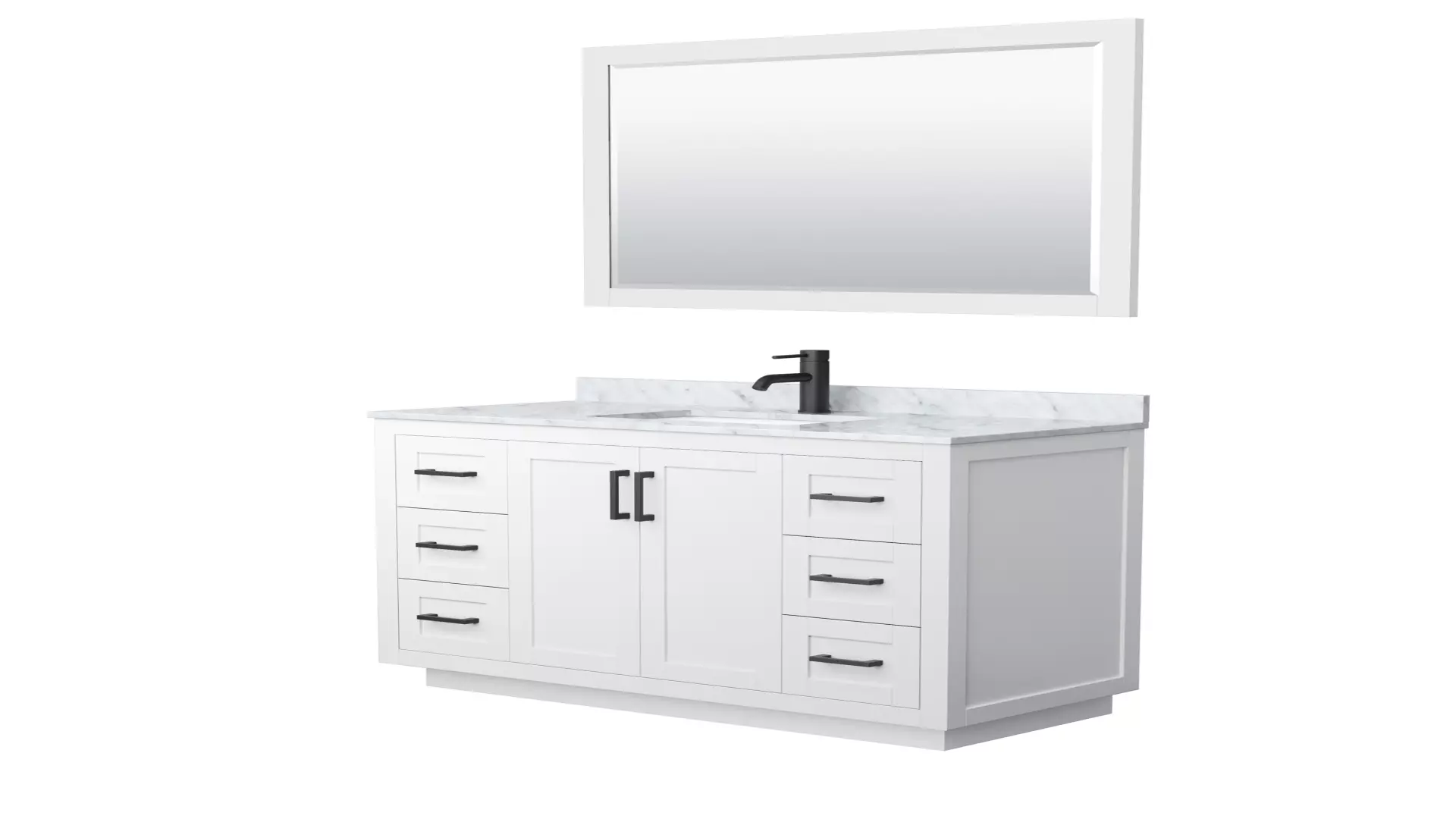 Miranda 48 Inch Single Bathroom Vanity in White, White Carrara Marble Countertop, Undermount Square Sink, Matte Black Trim, 46 Inch Mirror material