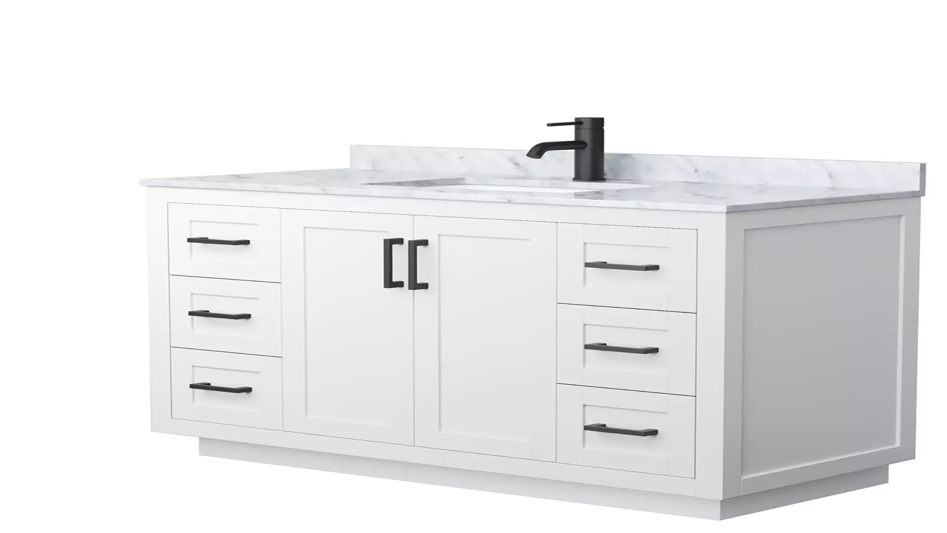 Miranda 48 Inch Single Bathroom Vanity in White, White Carrara Marble Countertop, Undermount Square Sink, Matte Black Trim material