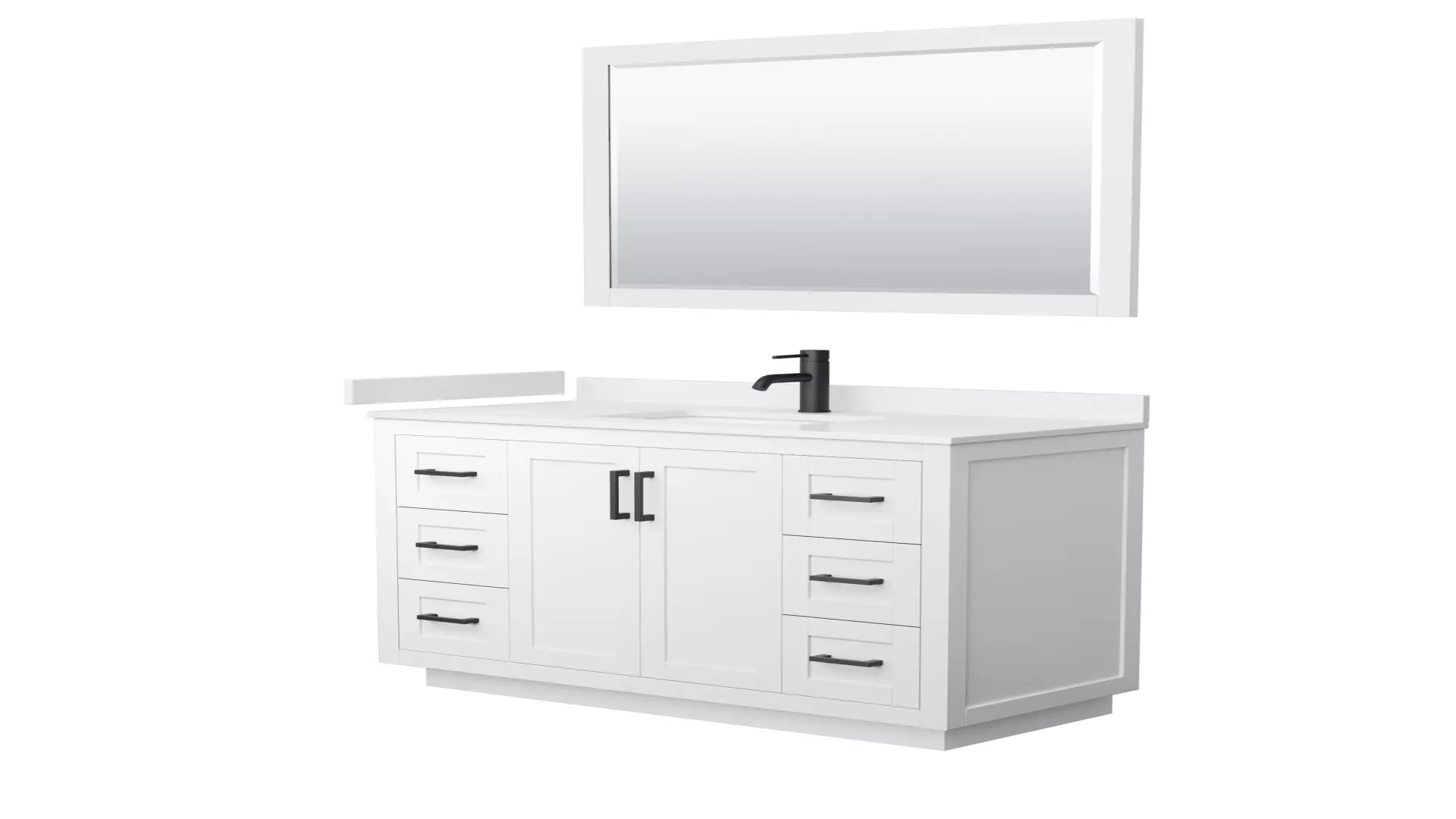Miranda 48 Inch Single Bathroom Vanity in White, White Cultured Marble Countertop, Undermount Square Sink, Matte Black Trim, 46 Inch Mirror material