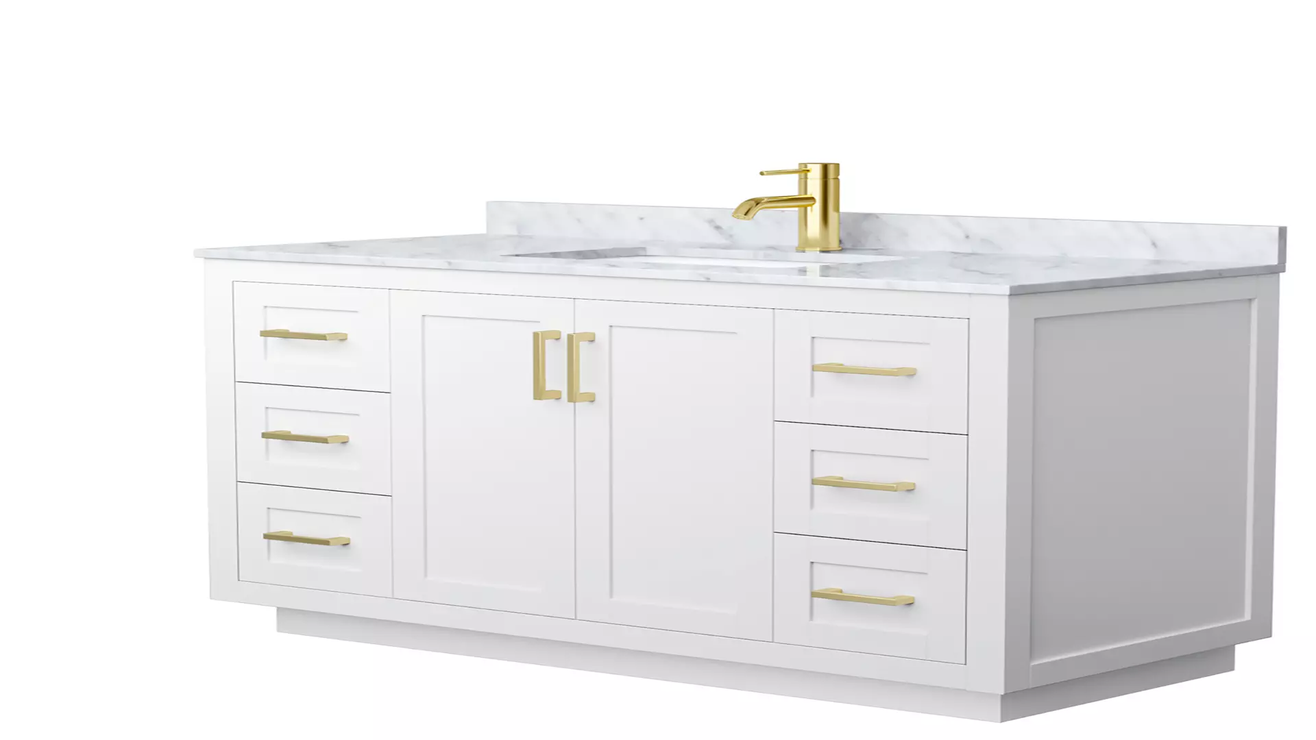 Miranda 48 Inch Single Bathroom Vanity in White, White Carrara Marble Countertop, Undermount Square Sink, Brushed Gold Trim material