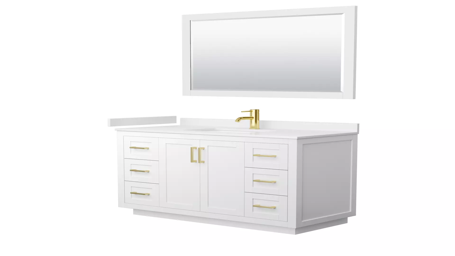 Miranda 48 Inch Single Bathroom Vanity in White, White Cultured Marble Countertop, Undermount Square Sink, Brushed Gold Trim, 46 Inch Mirror material