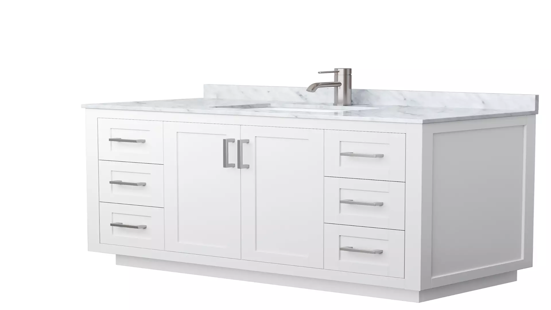 Miranda 48 Inch Single Bathroom Vanity in White, White Carrara Marble Countertop, Undermount Square Sink, Brushed Nickel Trim material