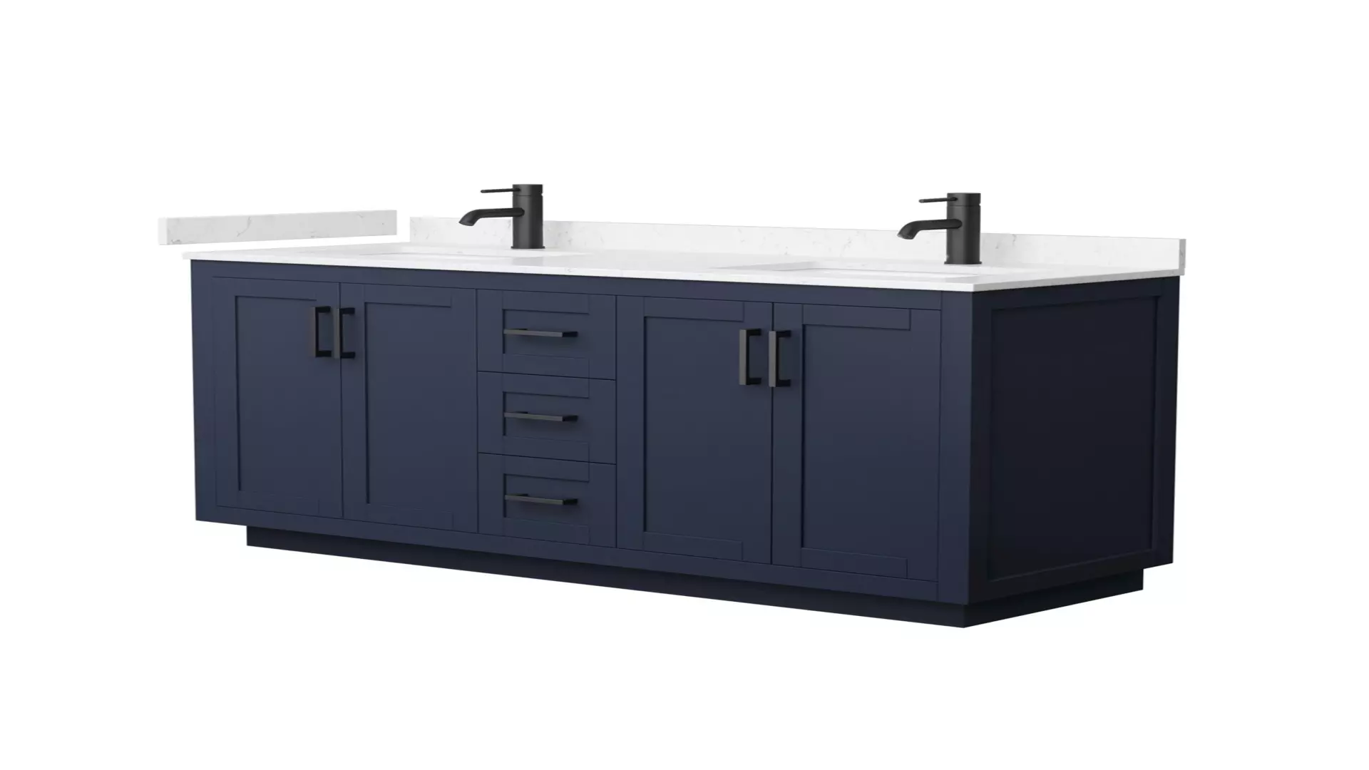 Miranda 60 Inch Double Bathroom Vanity in Dark Blue, Carrara Cultured Marble Countertop, Undermount Square Sinks, Matte Black Trim material
