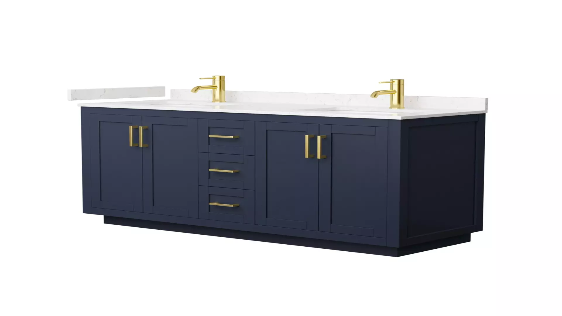 Miranda 60 Inch Double Bathroom Vanity in Dark Blue, Carrara Cultured Marble Countertop, Undermount Square Sinks, Brushed Gold Trim material
