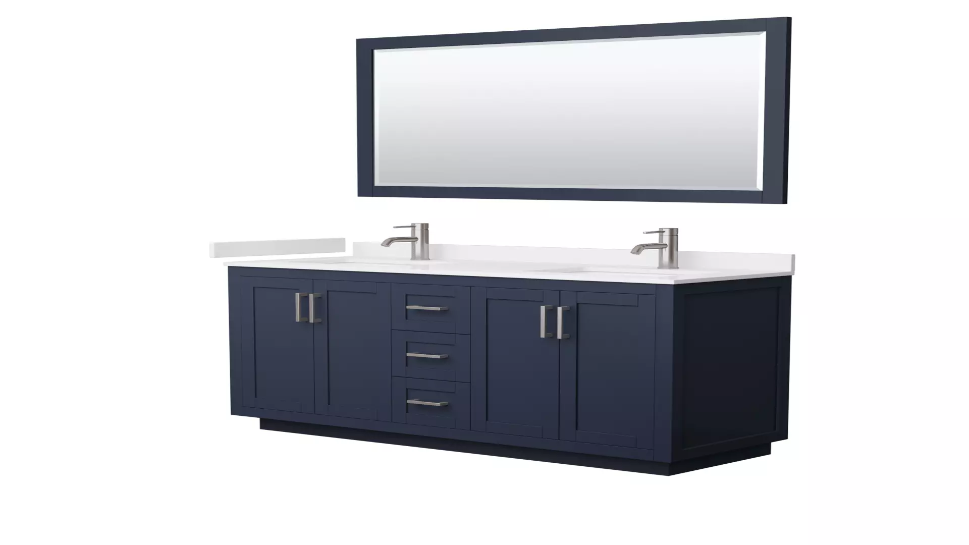 Miranda 60 Inch Double Bathroom Vanity in Dark Blue, White Cultured Marble Countertop, Undermount Square Sinks, Brushed Nickel Trim, 58 Inch Mirror material