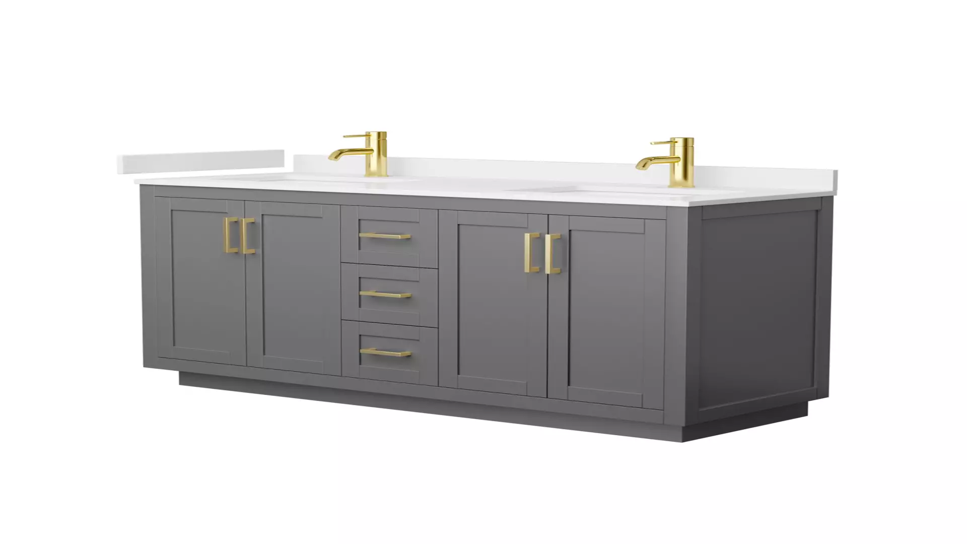 Miranda 60 Inch Double Bathroom Vanity in Dark Gray, White Cultured Marble Countertop, Undermount Square Sinks, Brushed Gold Trim material