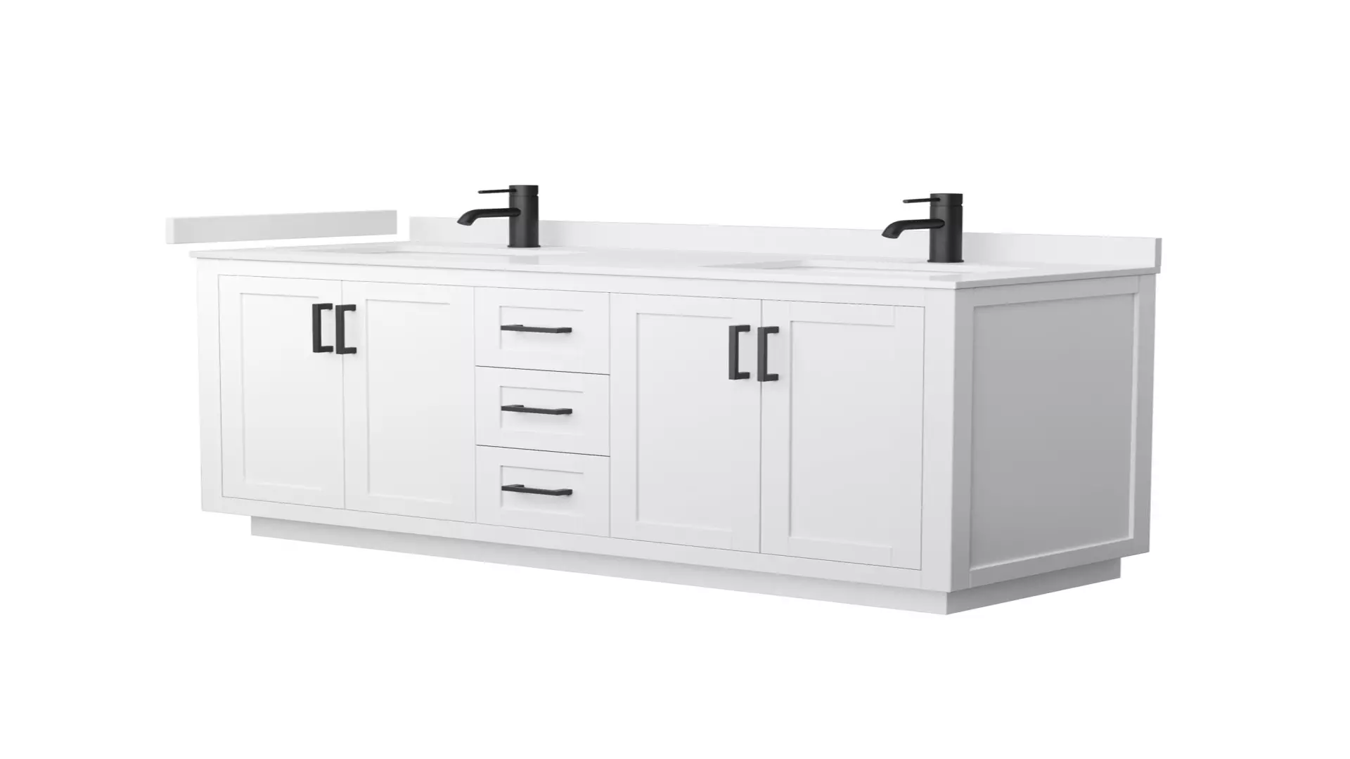 Miranda 60 Inch Double Bathroom Vanity in White, White Cultured Marble Countertop, Undermount Square Sinks, Matte Black Trim material