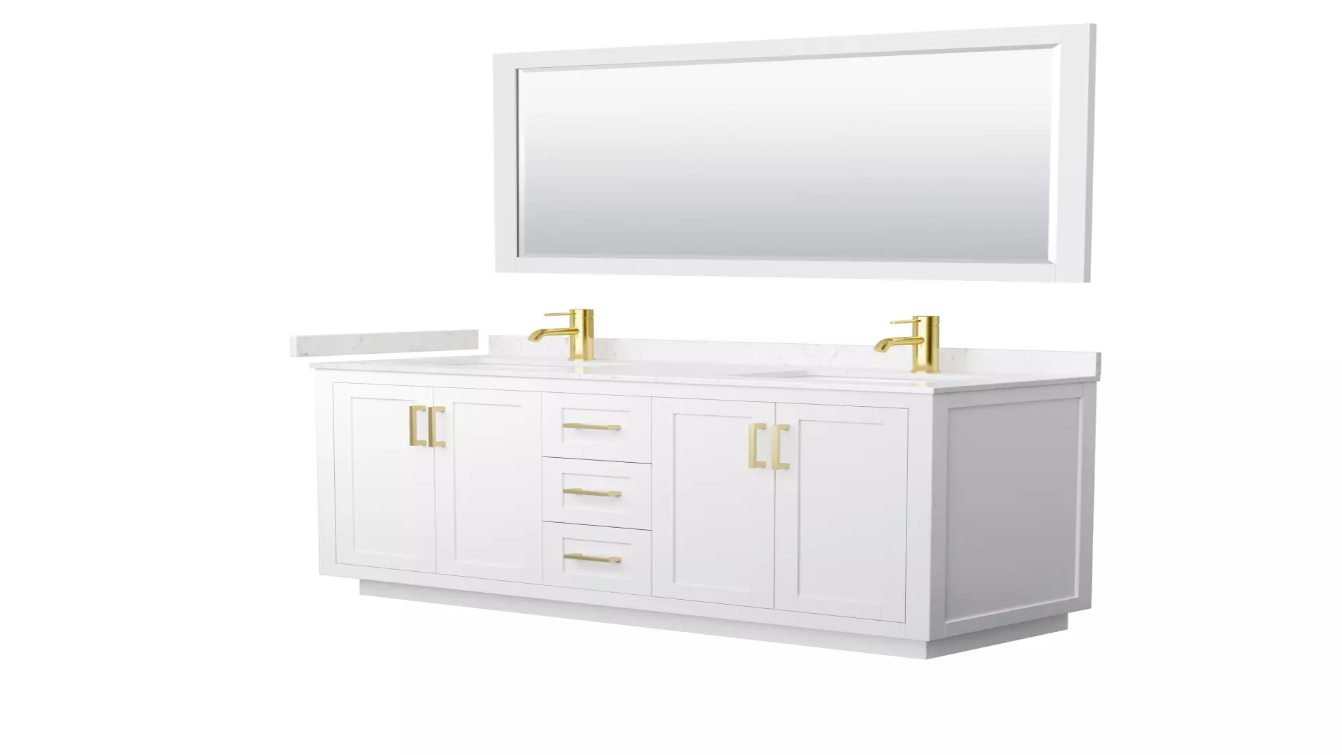 Miranda 60 Inch Double Bathroom Vanity in White, Carrara Cultured Marble Countertop, Undermount Square Sinks, Brushed Gold Trim, 58 Inch Mirror material