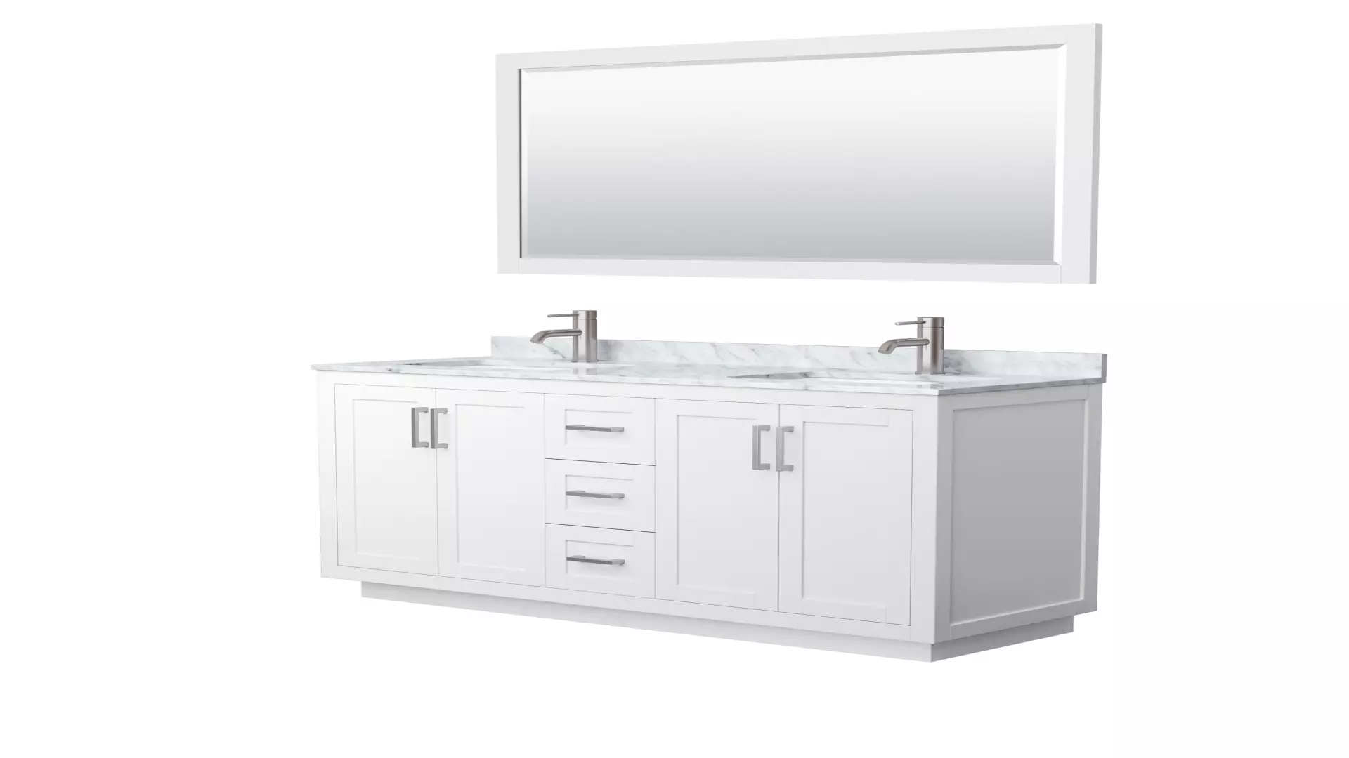 Miranda 60 Inch Double Bathroom Vanity in White, White Carrara Marble Countertop, Undermount Square Sinks, Brushed Nickel Trim, 58 Inch Mirror material