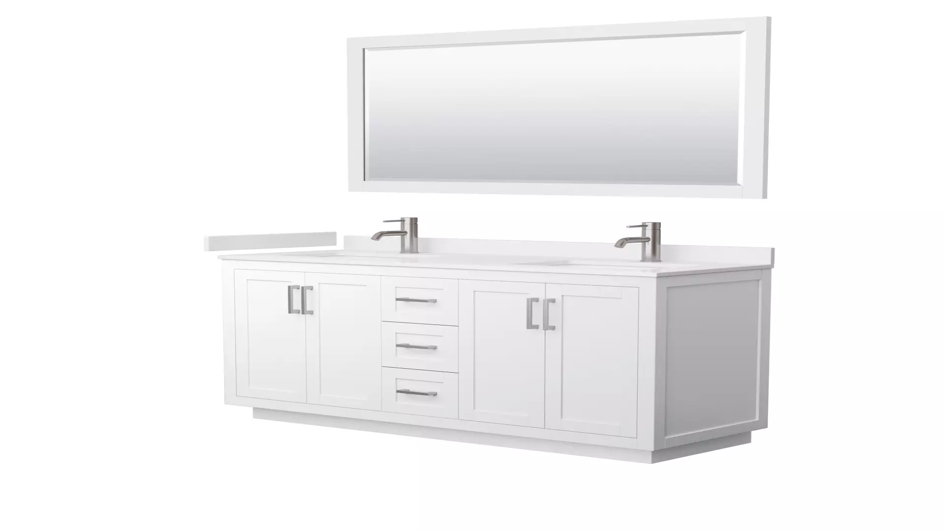 Miranda 60 Inch Double Bathroom Vanity in White, White Cultured Marble Countertop, Undermount Square Sinks, Brushed Nickel Trim, 58 Inch Mirror material