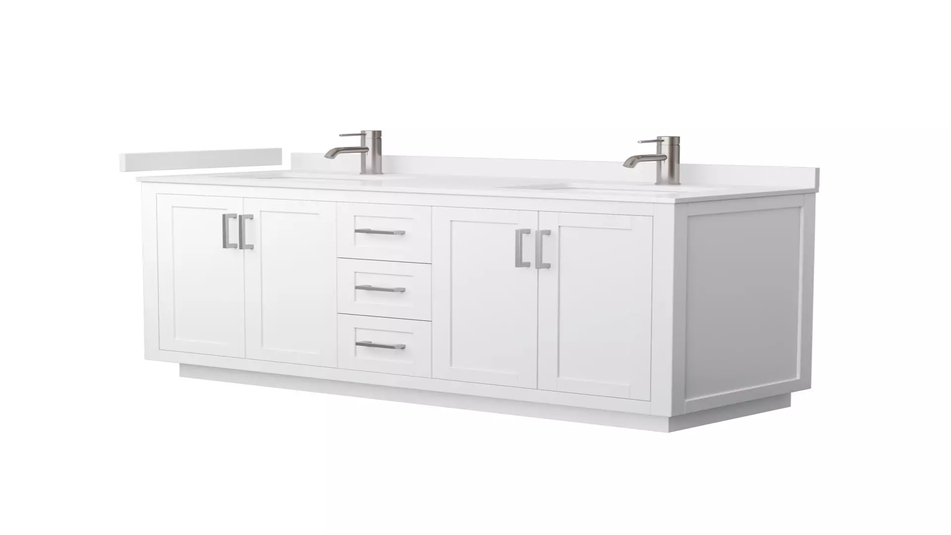 Miranda 60 Inch Double Bathroom Vanity in White, White Cultured Marble Countertop, Undermount Square Sinks, Brushed Nickel Trim material