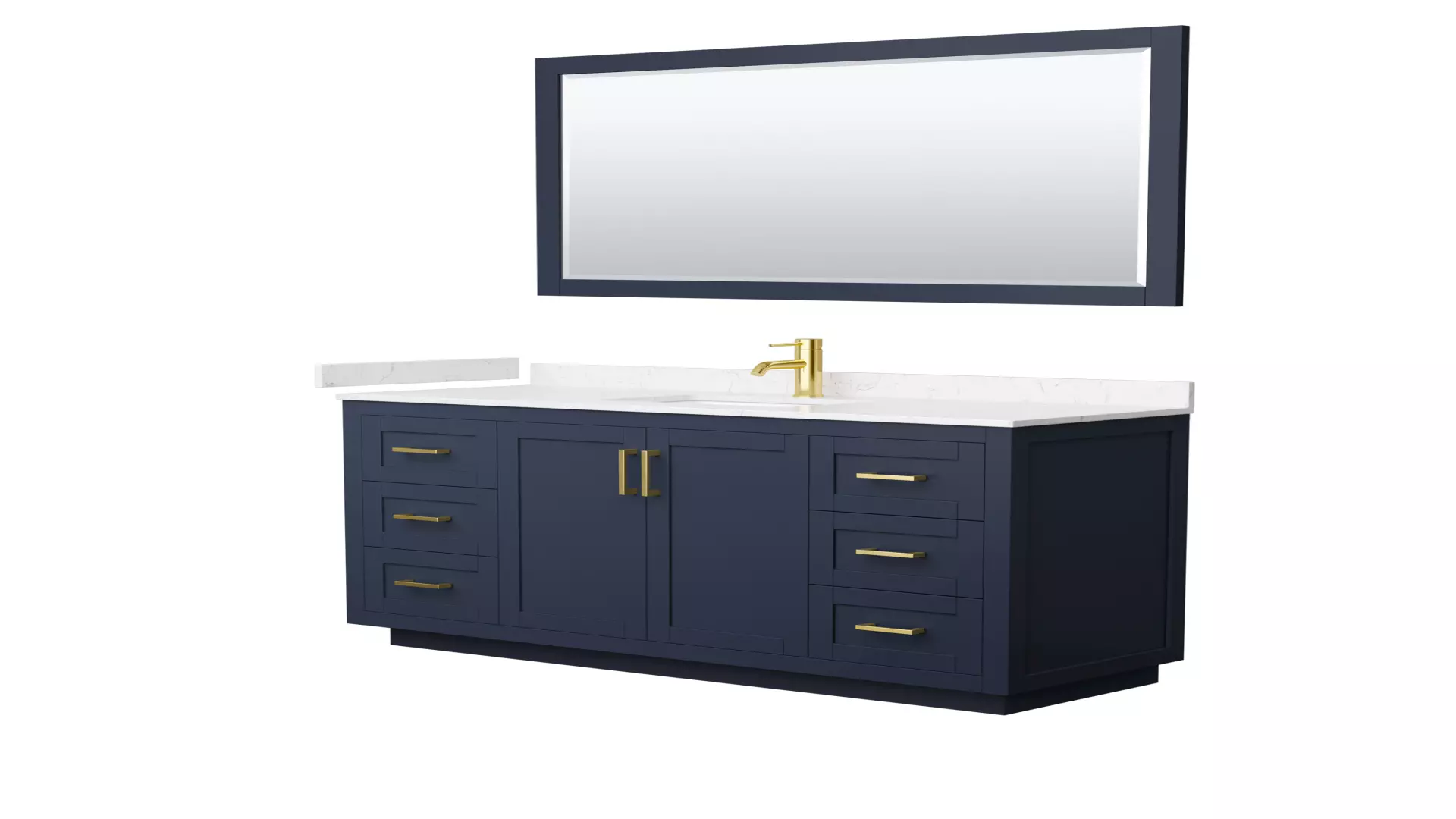 Miranda 60 Inch Single Bathroom Vanity in Dark Blue, Carrara Cultured Marble Countertop, Undermount Square Sink, Brushed Gold Trim, 58 Inch Mirror material