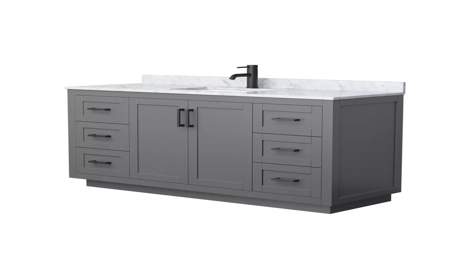Miranda 60 Inch Single Bathroom Vanity in Dark Gray, White Carrara Marble Countertop, Undermount Square Sink, Matte Black Trim material