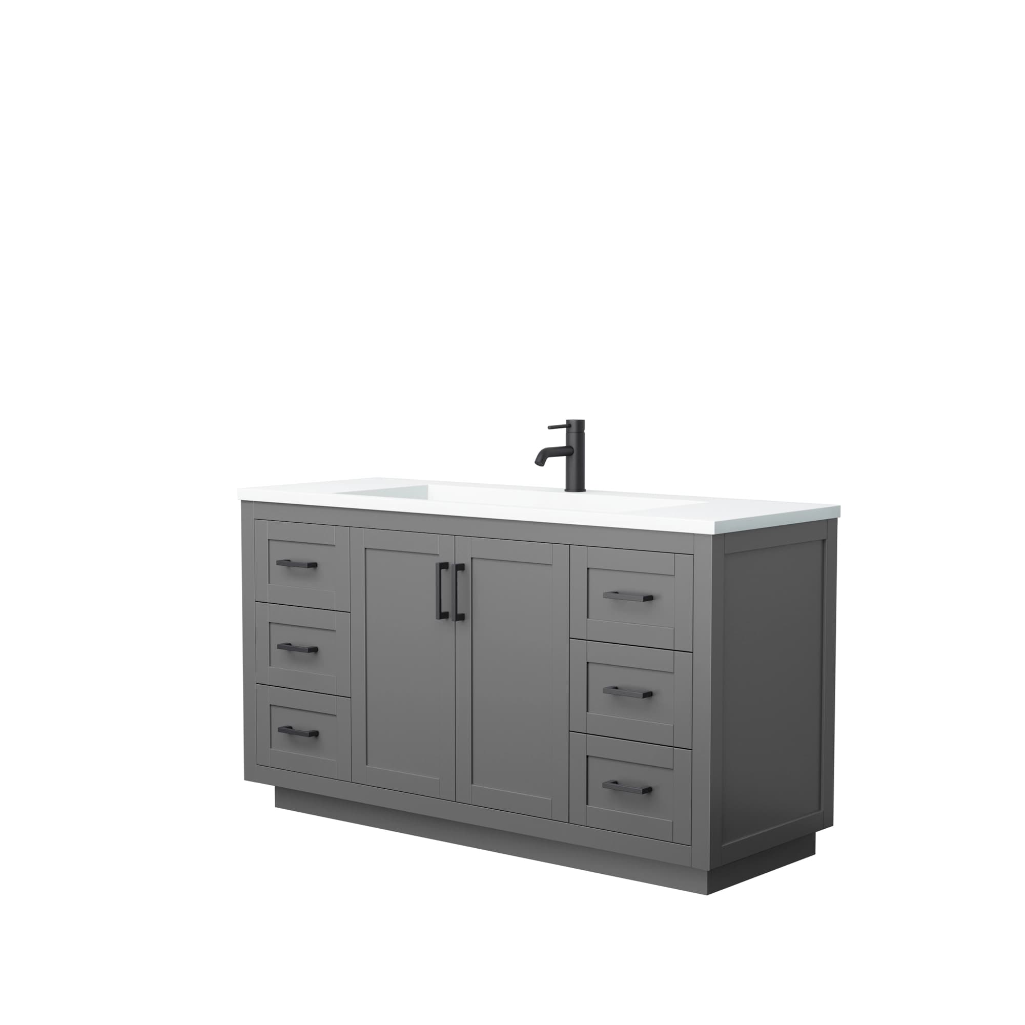 Miranda 60 Inch Single Bathroom Vanity in Dark Gray, 1.25 Inch Thick Matte White Solid Surface Countertop, Integrated Sink, Matte Black Trim material