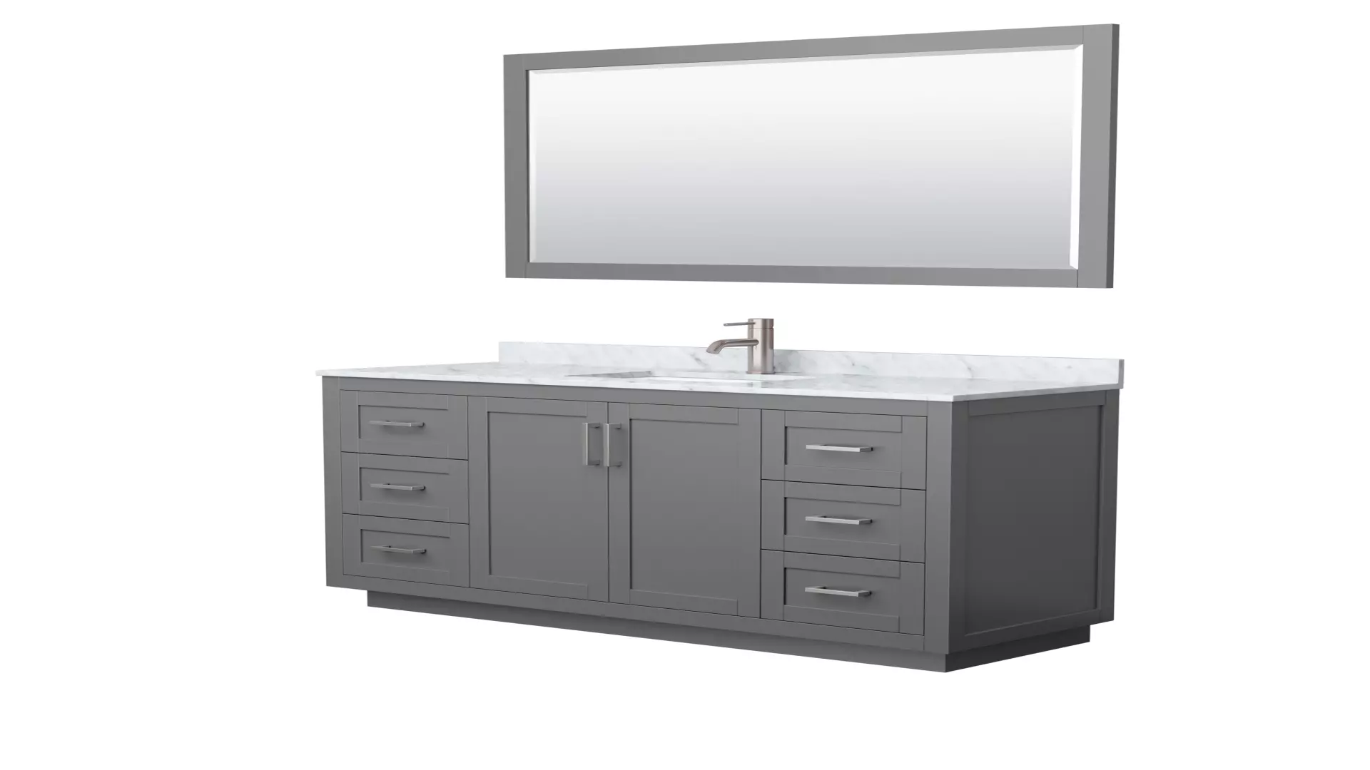 Miranda 60 Inch Single Bathroom Vanity in Dark Gray, White Carrara Marble Countertop, Undermount Square Sink, Brushed Nickel Trim, 58 Inch Mirror material