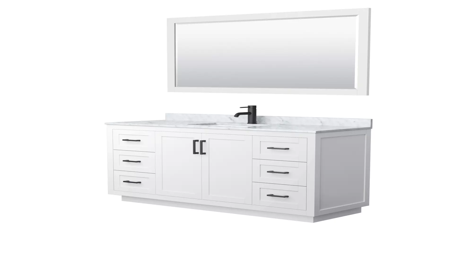 Miranda 60 Inch Single Bathroom Vanity in White, White Carrara Marble Countertop, Undermount Square Sink, Matte Black Trim, 58 Inch Mirror material