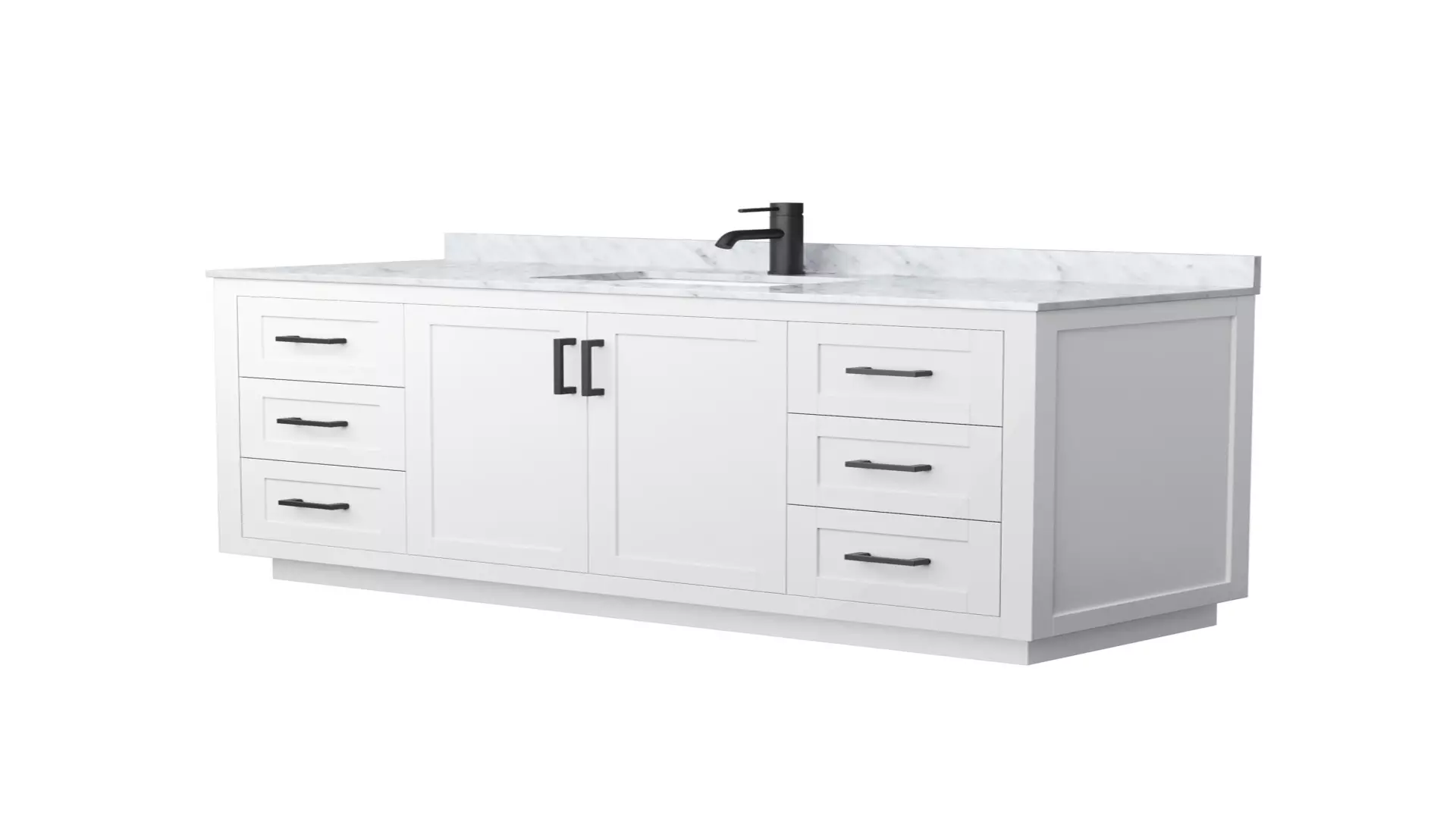 Miranda 60 Inch Single Bathroom Vanity in White, White Carrara Marble Countertop, Undermount Square Sink, Matte Black Trim material