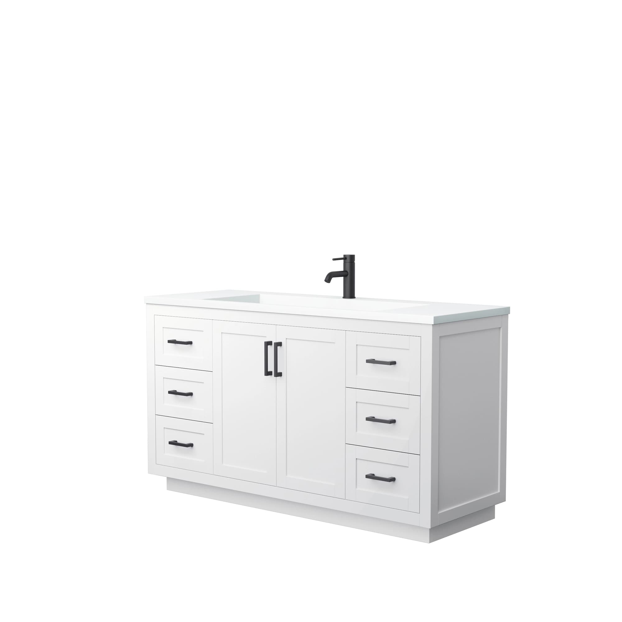 Miranda 60 Inch Single Bathroom Vanity in White, 1.25 Inch Thick Matte White Solid Surface Countertop, Integrated Sink, Matte Black Trim material