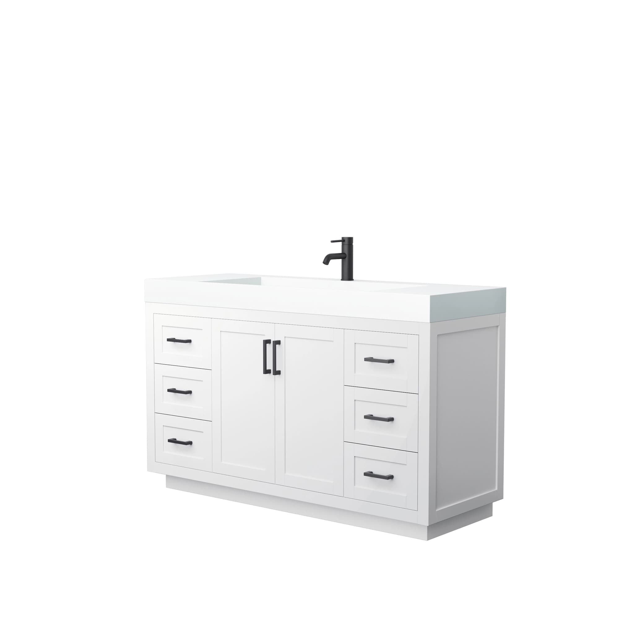 Miranda 60 Inch Single Bathroom Vanity in White, 4 Inch Thick Matte White Solid Surface Countertop, Integrated Sink, Matte Black Trim material