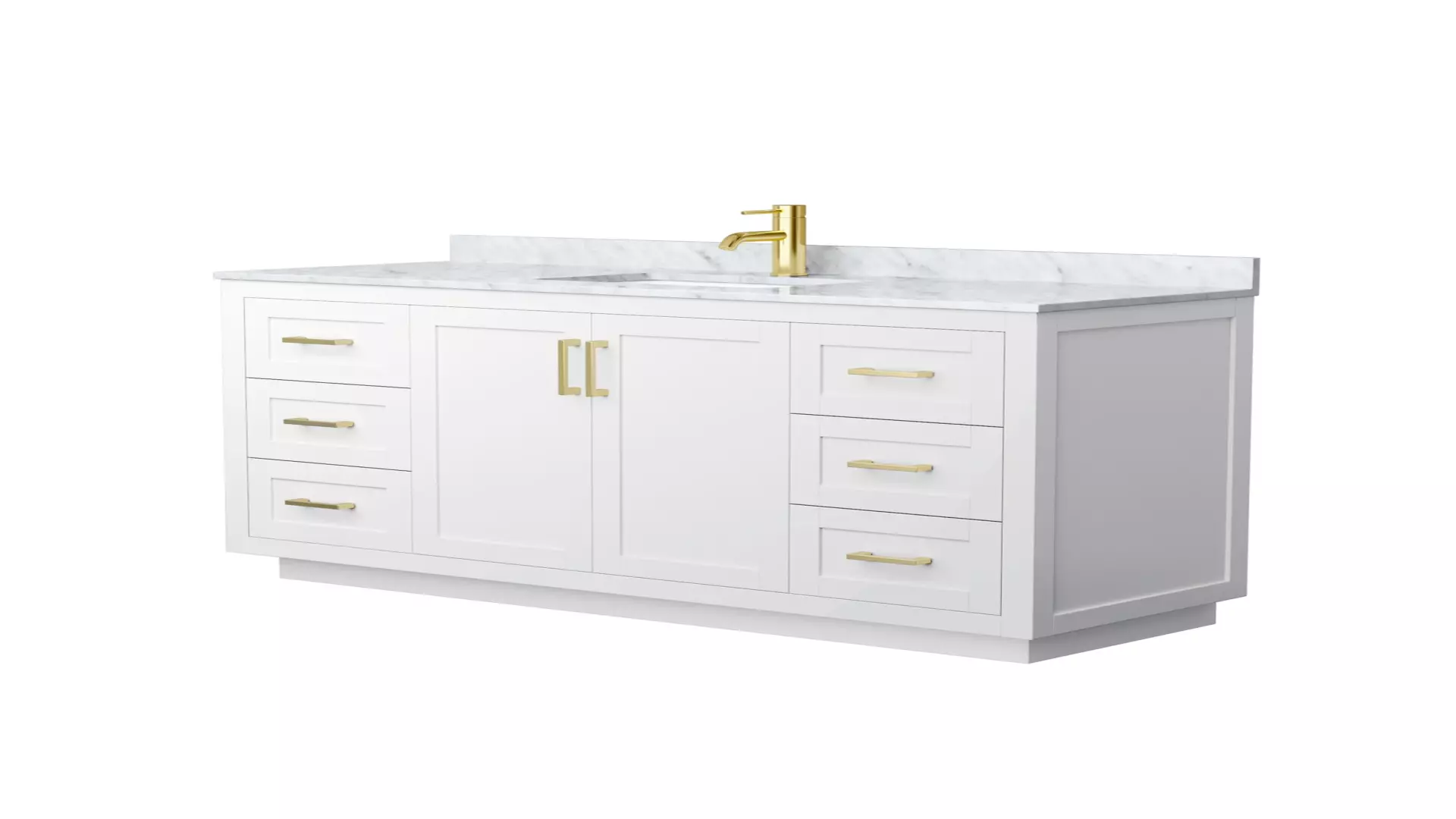 Miranda 60 Inch Single Bathroom Vanity in White, White Carrara Marble Countertop, Undermount Square Sink, Brushed Gold Trim material