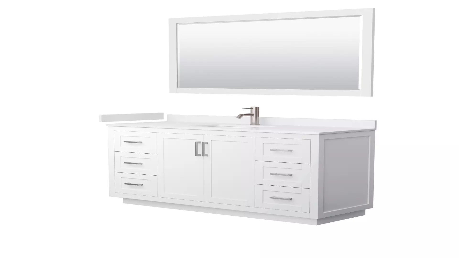 Miranda 60 Inch Single Bathroom Vanity in White, White Cultured Marble Countertop, Undermount Square Sink, Brushed Nickel Trim, 58 Inch Mirror material