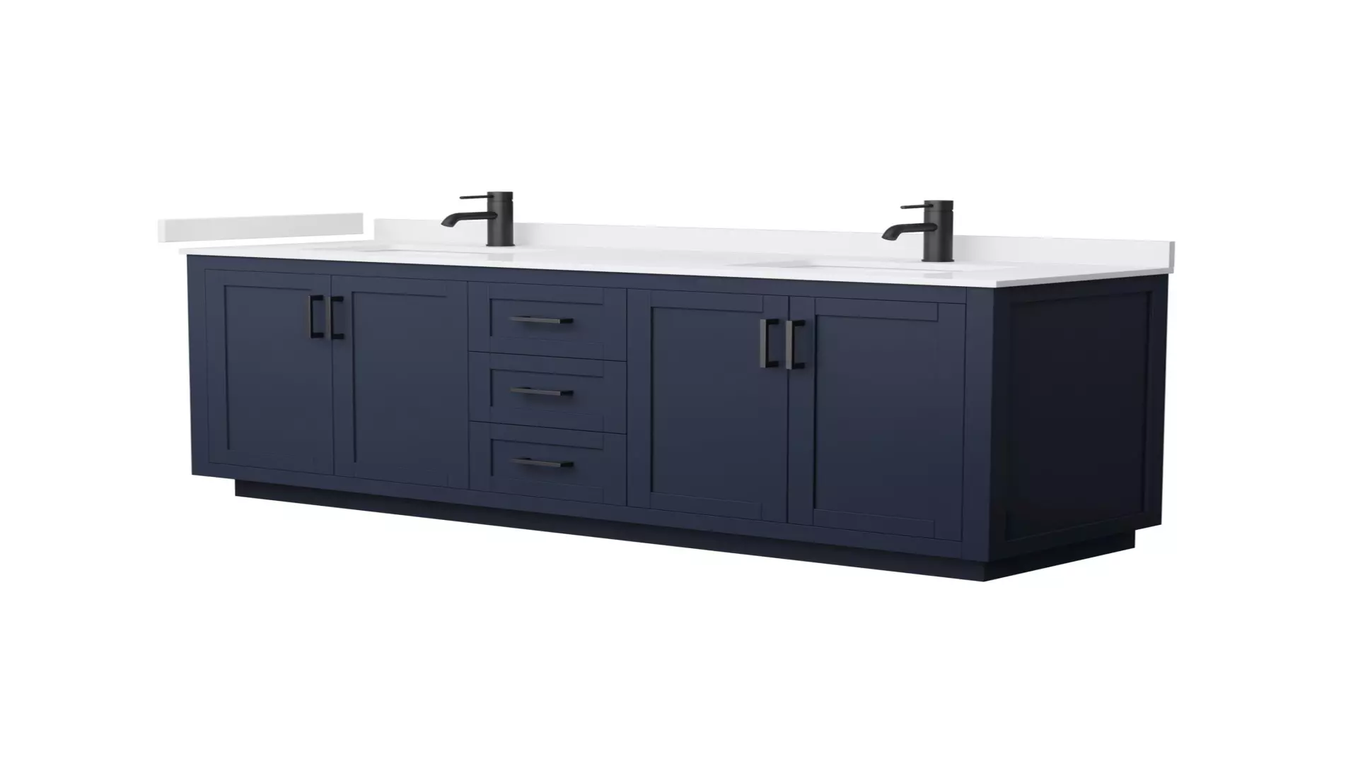 Miranda 72 Inch Double Bathroom Vanity in Dark Blue, White Cultured Marble Countertop, Undermount Square Sinks, Matte Black Trim material