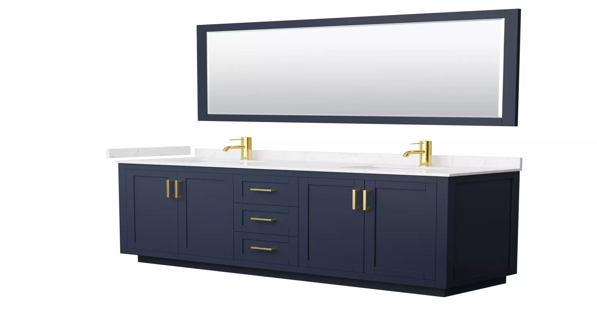 Miranda 72 Inch Double Bathroom Vanity in Dark Blue, Carrara Cultured Marble Countertop, Undermount Square Sinks, Brushed Gold Trim, 70 Inch Mirror material