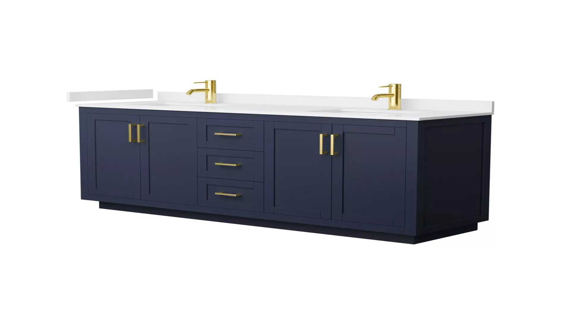 Miranda 72 Inch Double Bathroom Vanity in Dark Blue, White Cultured Marble Countertop, Undermount Square Sinks, Brushed Gold Trim material