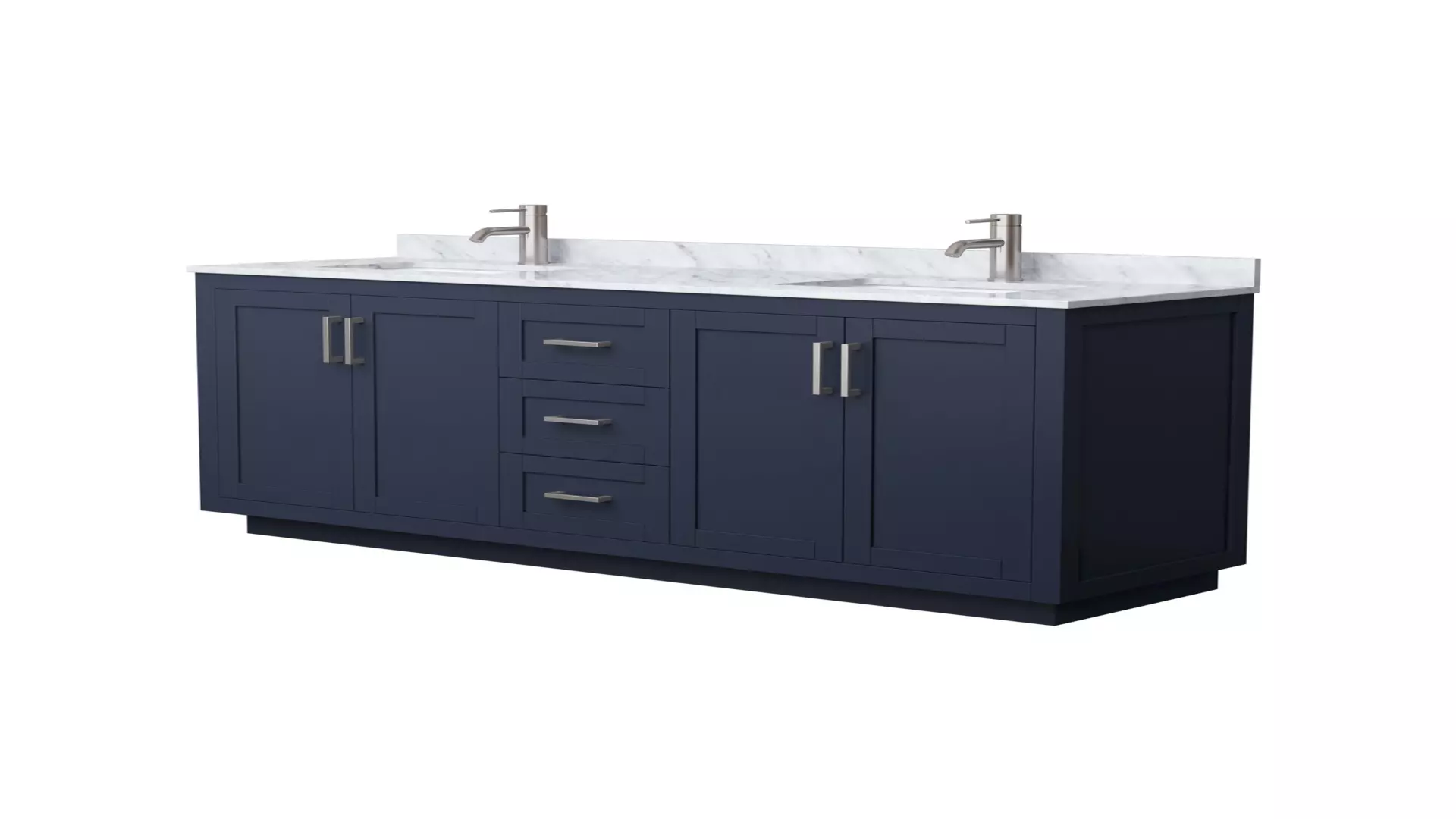 Miranda 72 Inch Double Bathroom Vanity in Dark Blue, White Carrara Marble Countertop, Undermount Square Sinks, Brushed Nickel Trim material