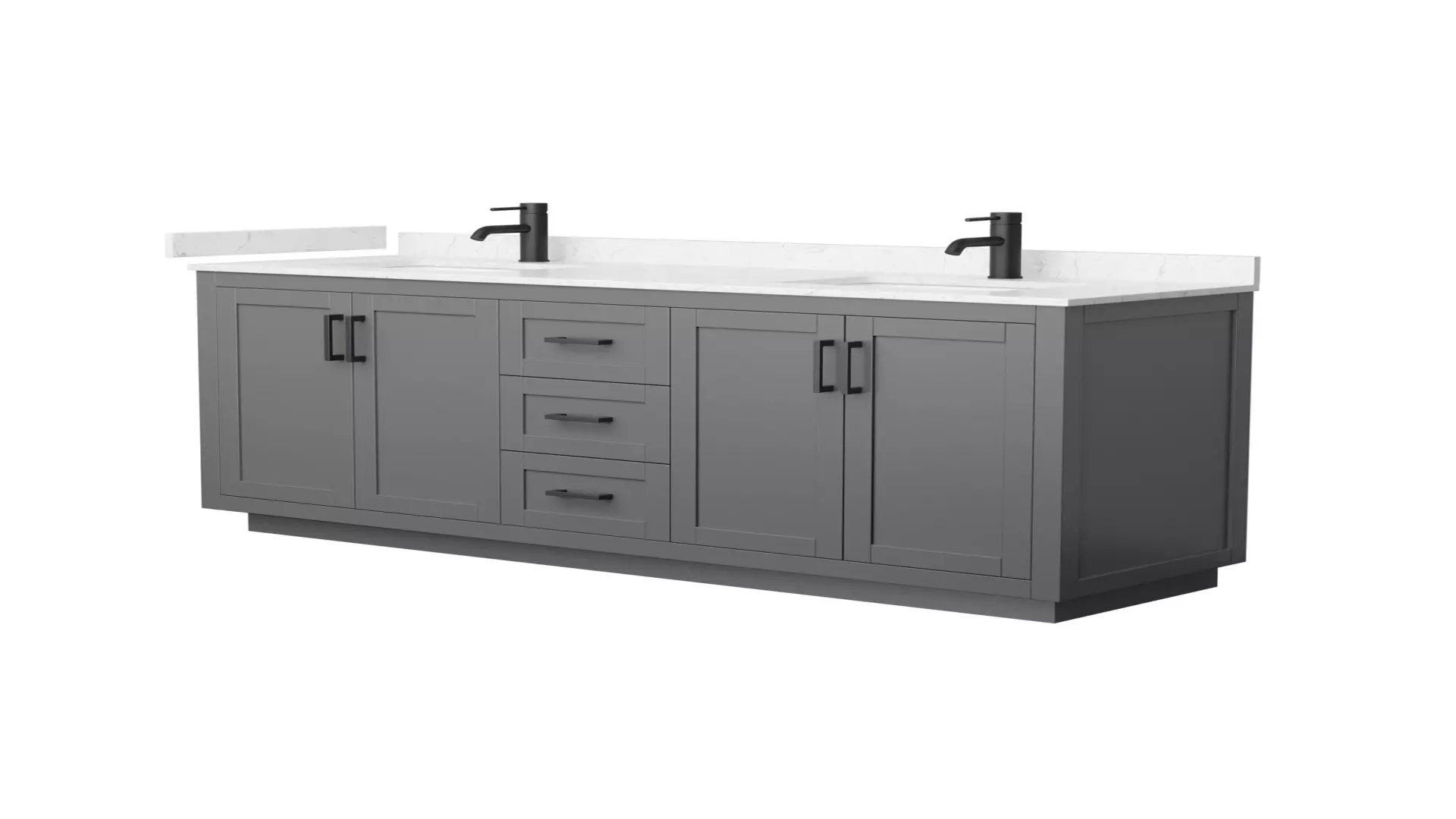 Miranda 72 Inch Double Bathroom Vanity in Dark Gray, Carrara Cultured Marble Countertop, Undermount Square Sinks, Matte Black Trim material