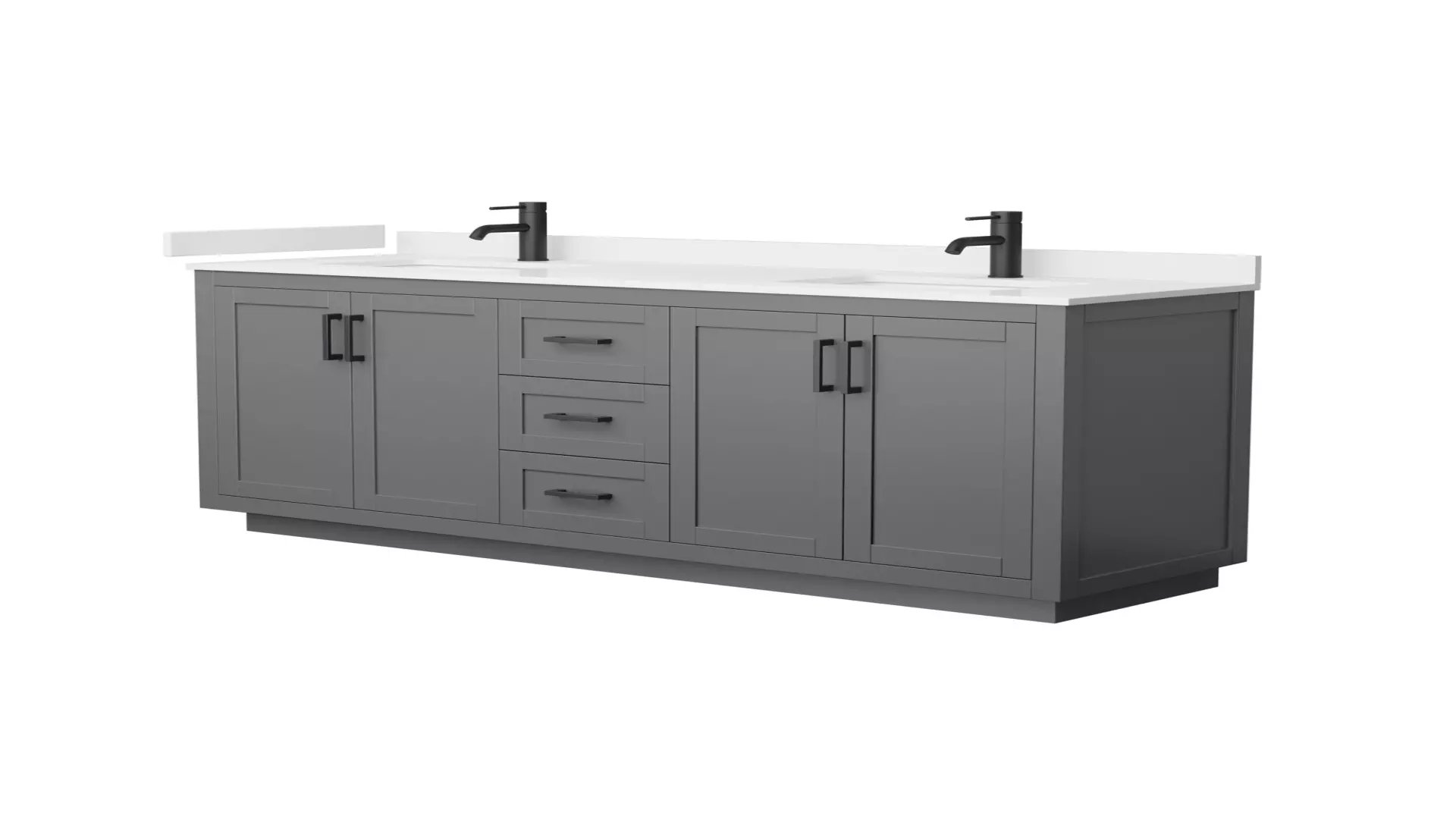 Miranda 72 Inch Double Bathroom Vanity in Dark Gray, White Cultured Marble Countertop, Undermount Square Sinks, Matte Black Trim material