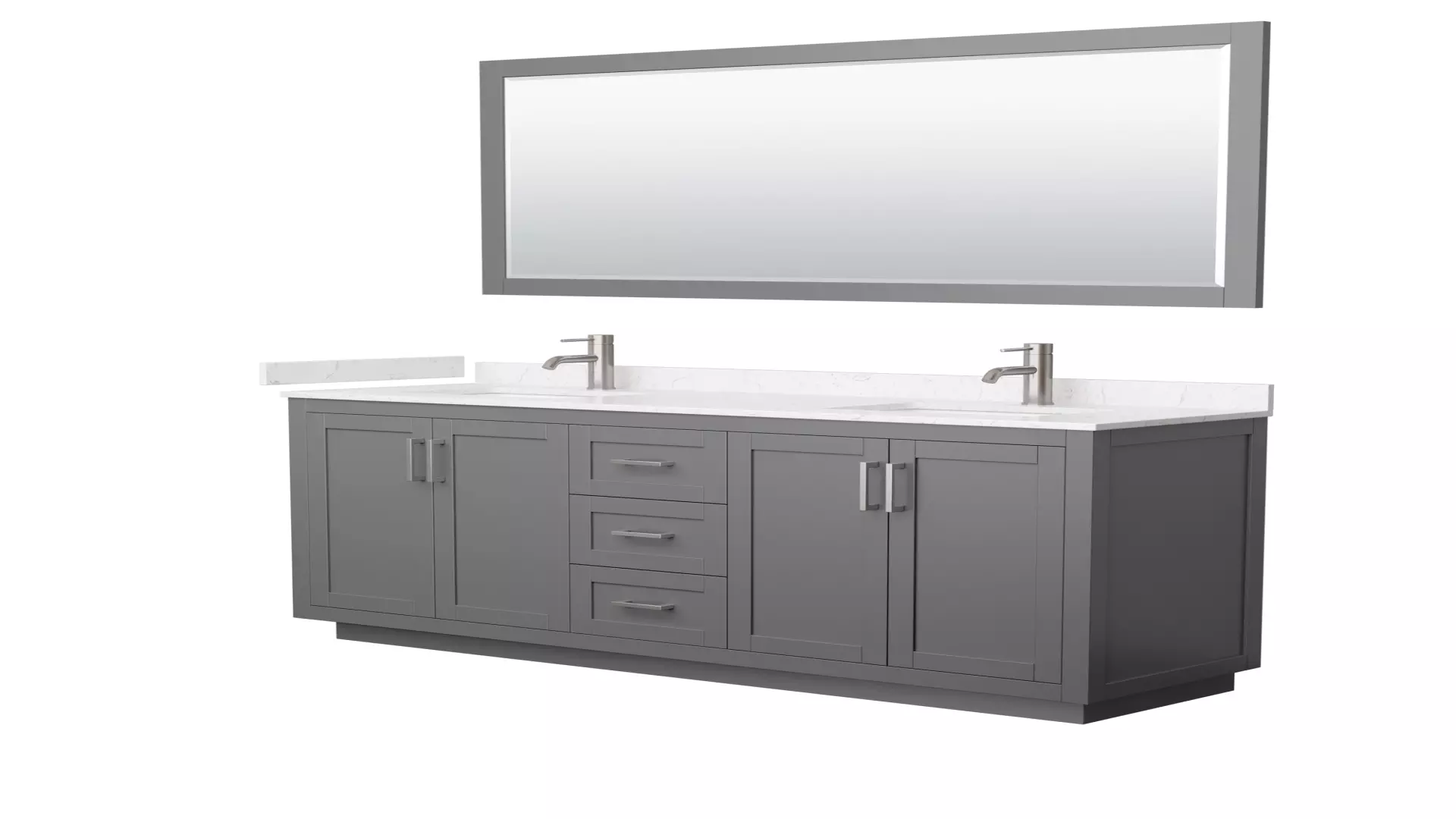 Miranda 72 Inch Double Bathroom Vanity in Dark Gray, Carrara Cultured Marble Countertop, Undermount Square Sinks, Brushed Nickel Trim, 70 Inch Mirror material