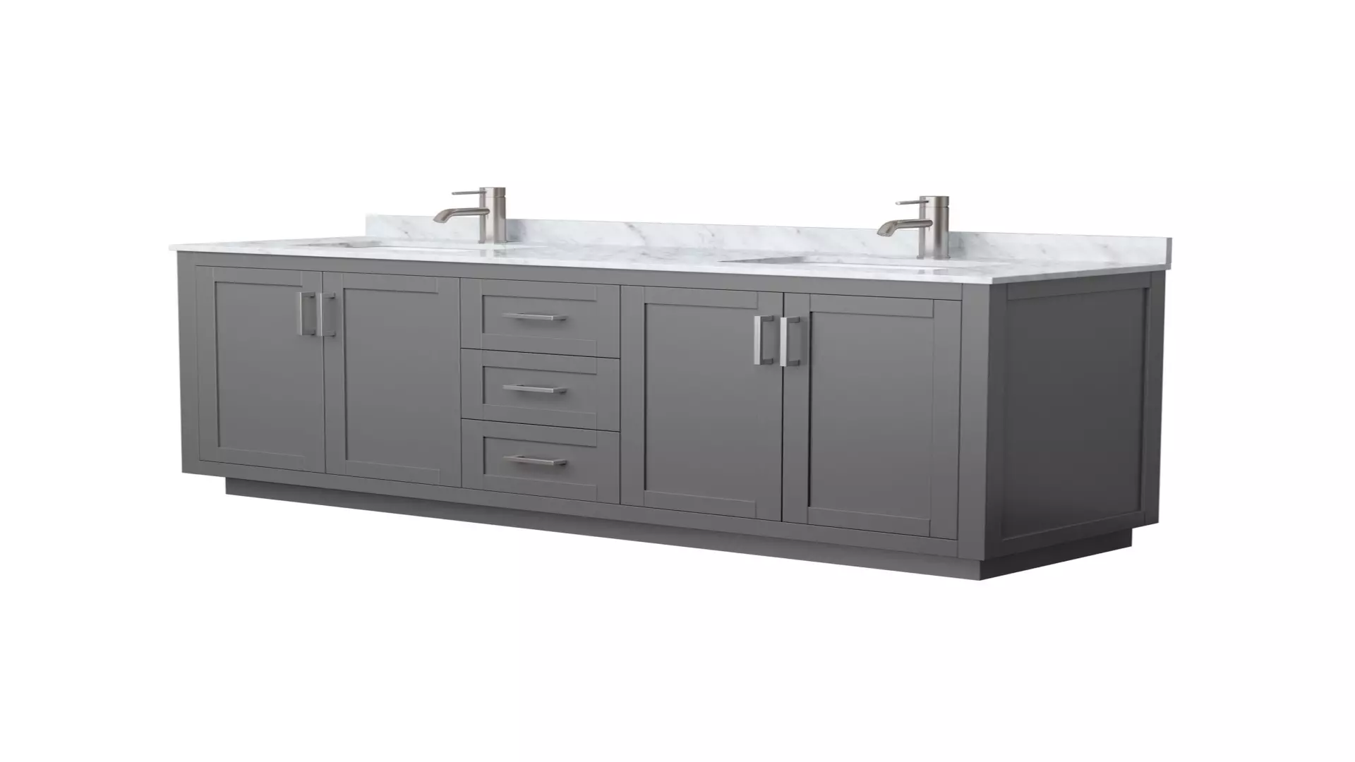 Miranda 72 Inch Double Bathroom Vanity in Dark Gray, White Carrara Marble Countertop, Undermount Square Sinks, Brushed Nickel Trim material
