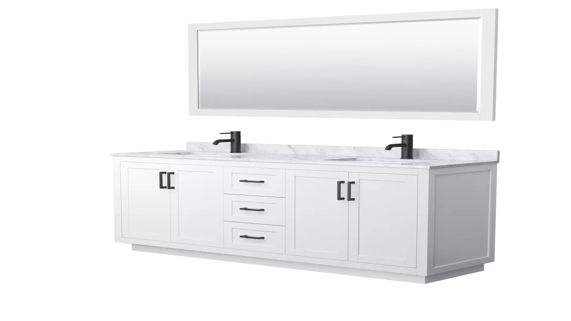 Miranda 72 Inch Double Bathroom Vanity in White, White Carrara Marble Countertop, Undermount Square Sinks, Matte Black Trim, 70 Inch Mirror material