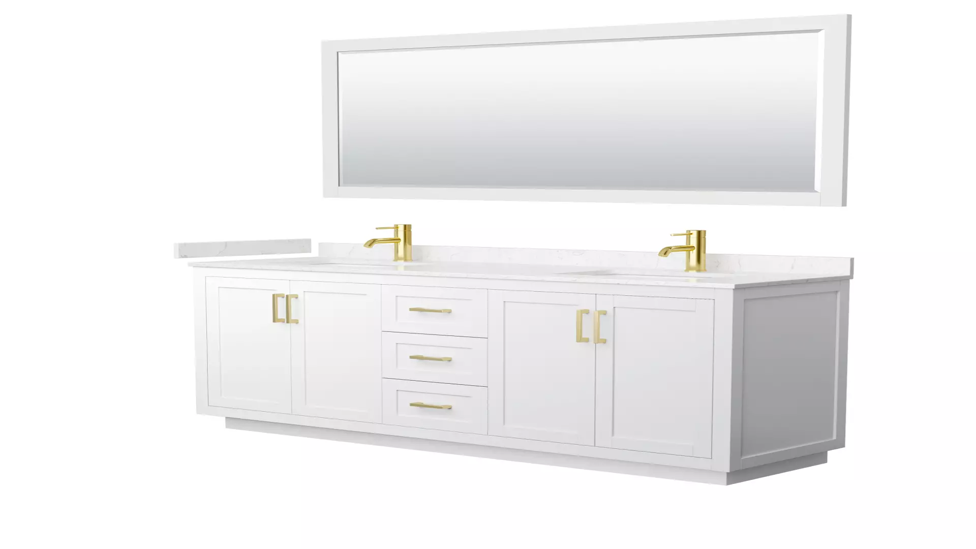 Miranda 72 Inch Double Bathroom Vanity in White, Carrara Cultured Marble Countertop, Undermount Square Sinks, Brushed Gold Trim, 70 Inch Mirror material