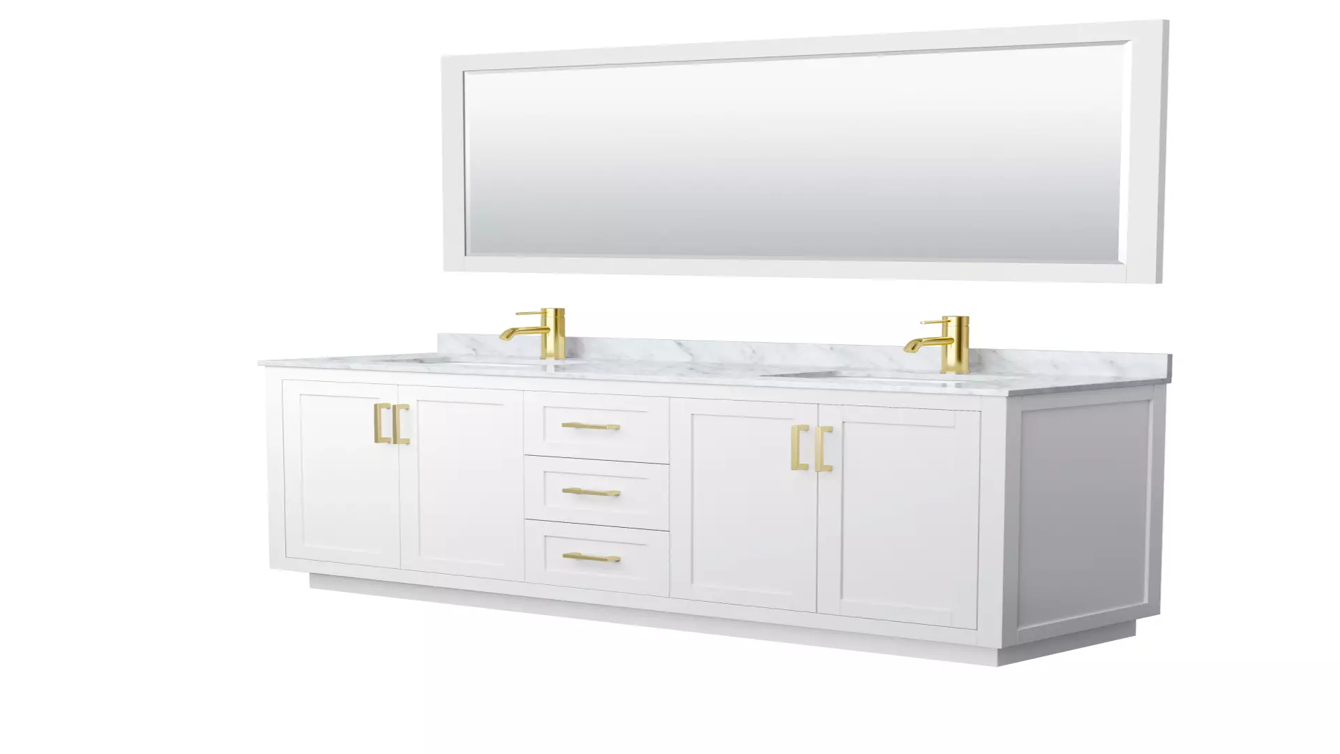 Miranda 72 Inch Double Bathroom Vanity in White, White Carrara Marble Countertop, Undermount Square Sinks, Brushed Gold Trim, 70 Inch Mirror material