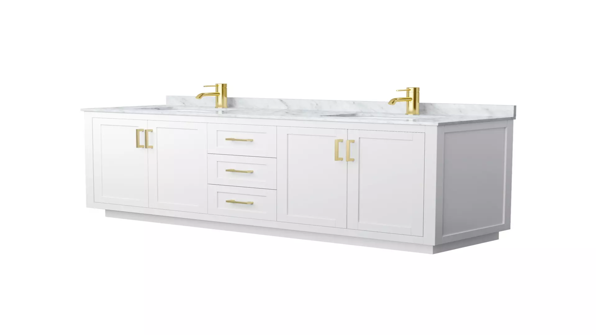 Miranda 72 Inch Double Bathroom Vanity in White, White Carrara Marble Countertop, Undermount Square Sinks, Brushed Gold Trim material