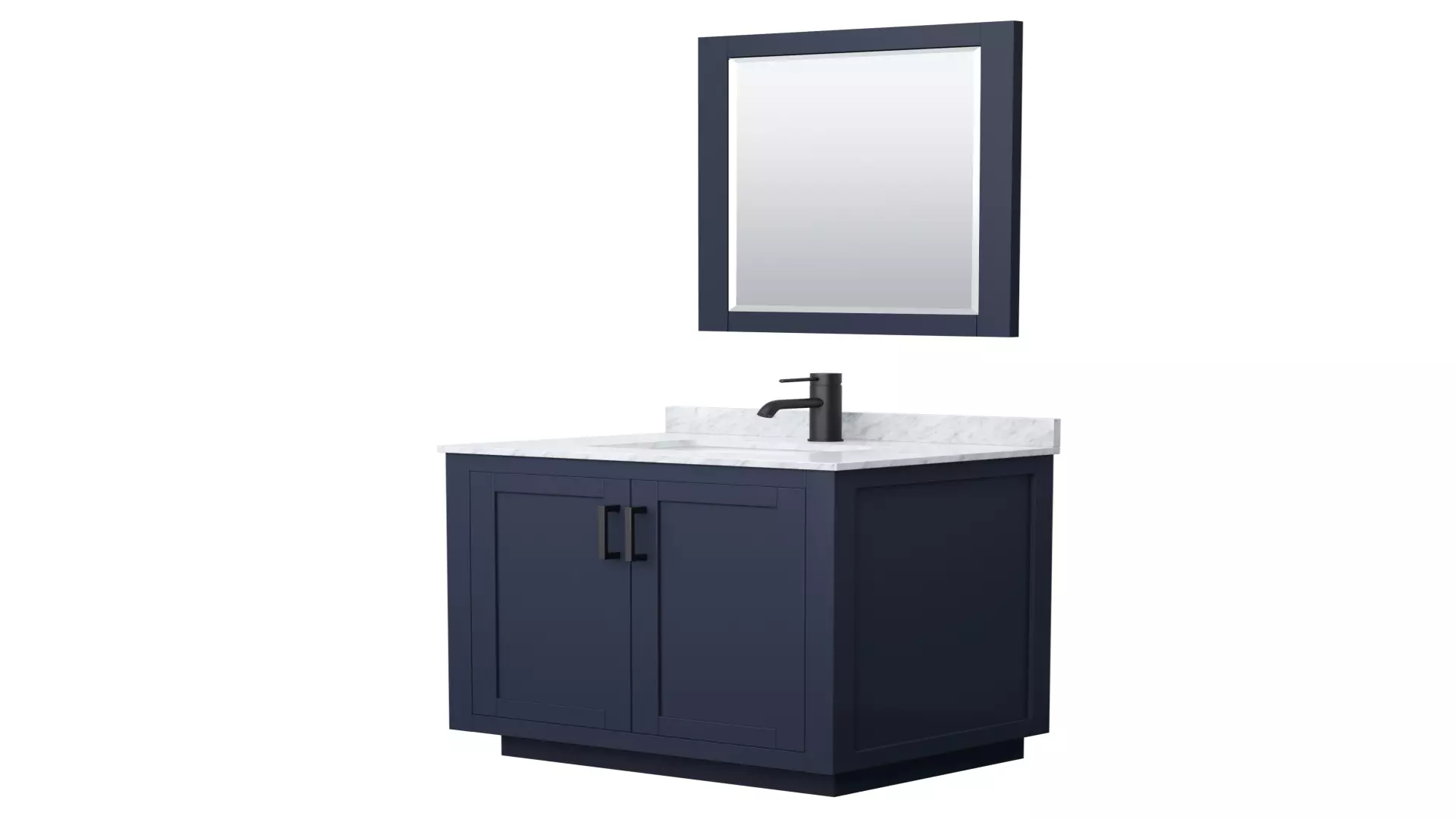 Miranda 30 Inch Single Bathroom Vanity in Dark Blue, White Carrara Marble Countertop, Undermount Square Sink, Matte Black Trim, 24 Inch Mirror material