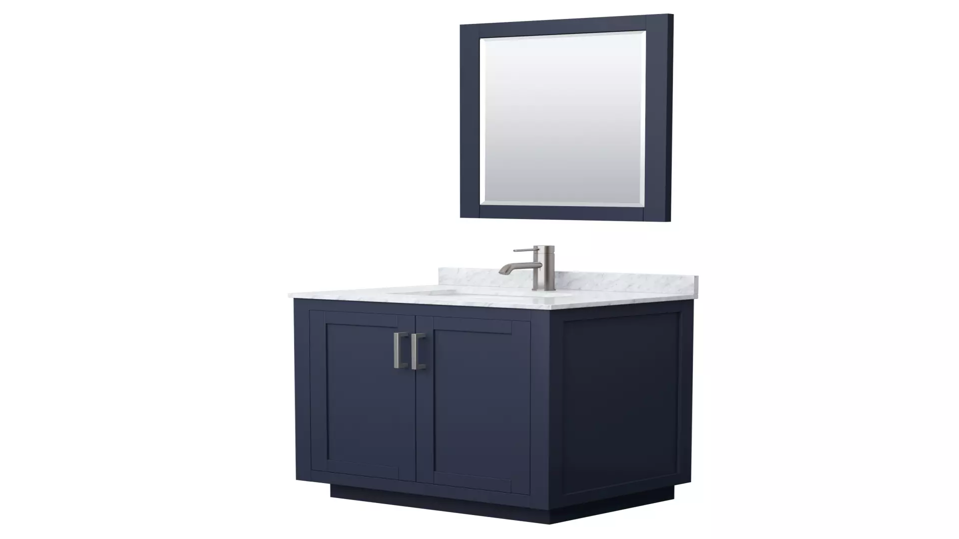 Miranda 30 Inch Single Bathroom Vanity in Dark Blue, White Carrara Marble Countertop, Undermount Square Sink, Brushed Nickel Trim, 24 Inch Mirror material