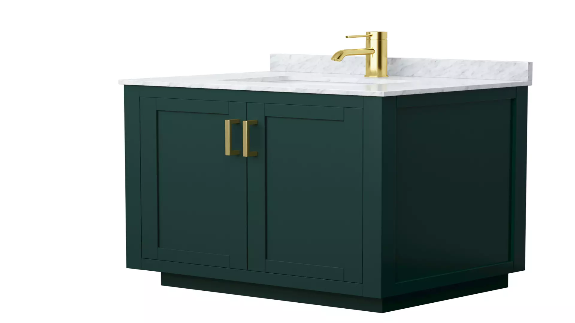 Miranda 30 Inch Single Bathroom Vanity in Green, White Carrara Marble Countertop, Undermount Square Sink, Brushed Gold Trim material