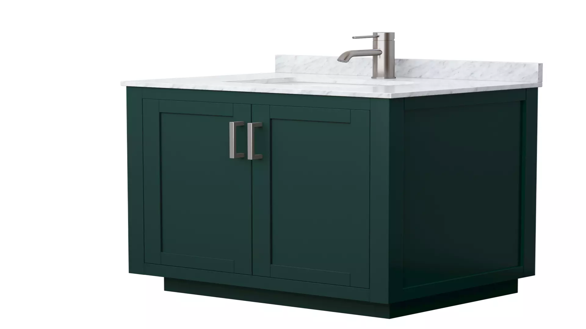Miranda 30 Inch Single Bathroom Vanity in Green, White Carrara Marble Countertop, Undermount Square Sink, Brushed Nickel Trim material