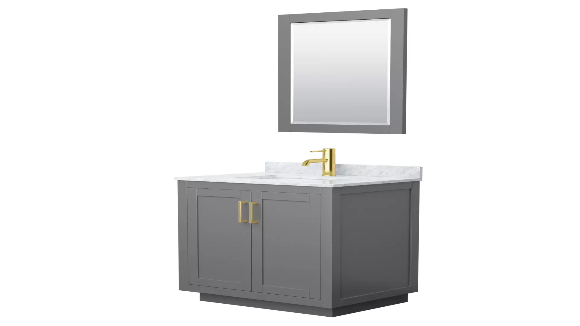 Miranda 30 Inch Single Bathroom Vanity in Dark Gray, White Carrara Marble Countertop, Undermount Square Sink, Brushed Gold Trim, 24 Inch Mirror material