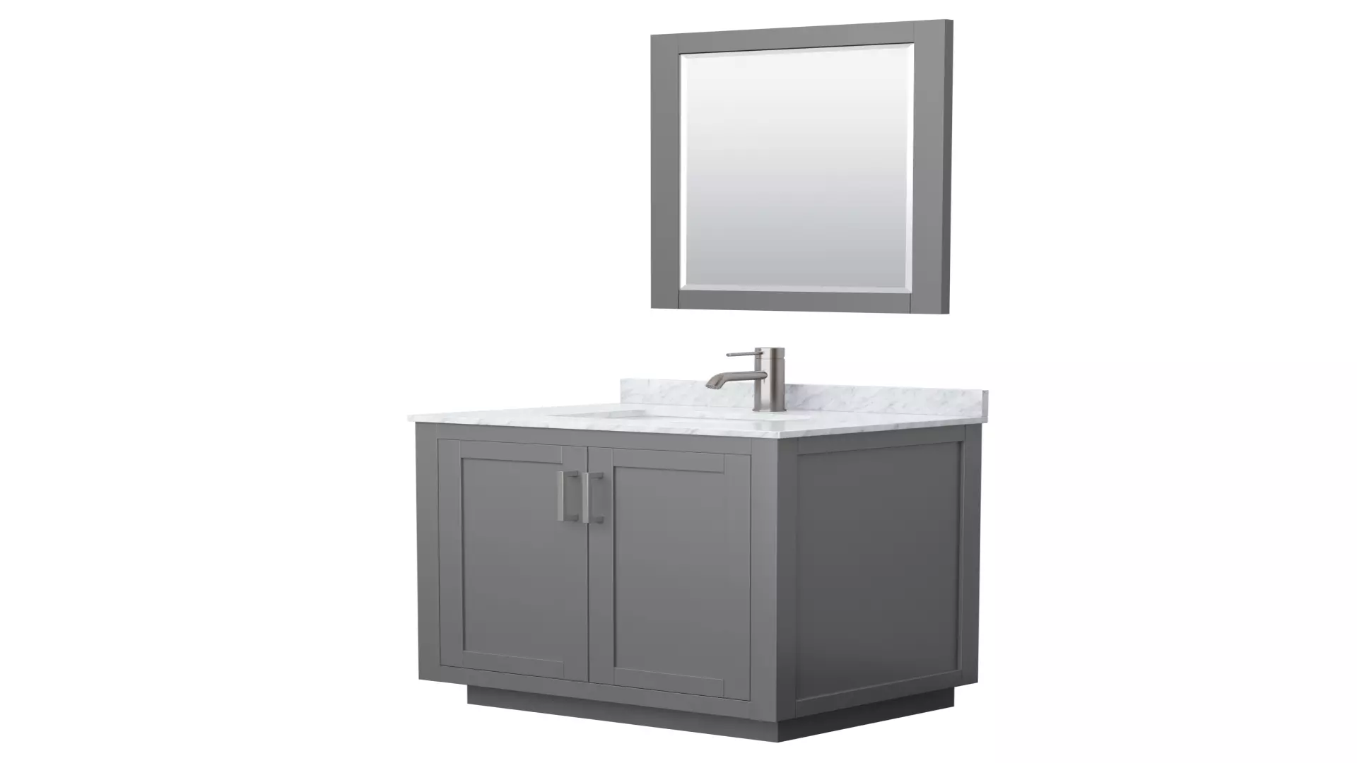 Miranda 30 Inch Single Bathroom Vanity in Dark Gray, White Carrara Marble Countertop, Undermount Square Sink, Brushed Nickel Trim, 24 Inch Mirror material
