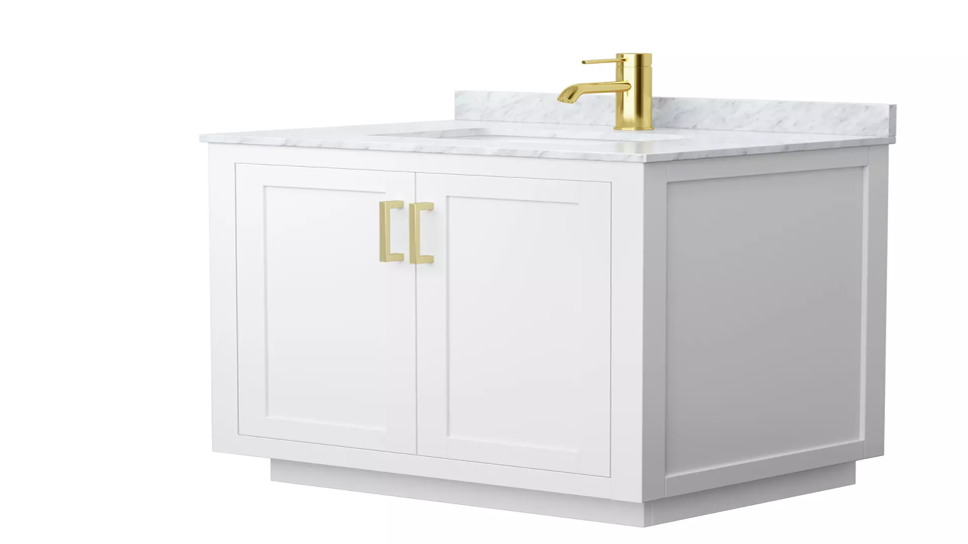 Miranda 30 Inch Single Bathroom Vanity in White, White Carrara Marble Countertop, Undermount Square Sink, Brushed Gold Trim material