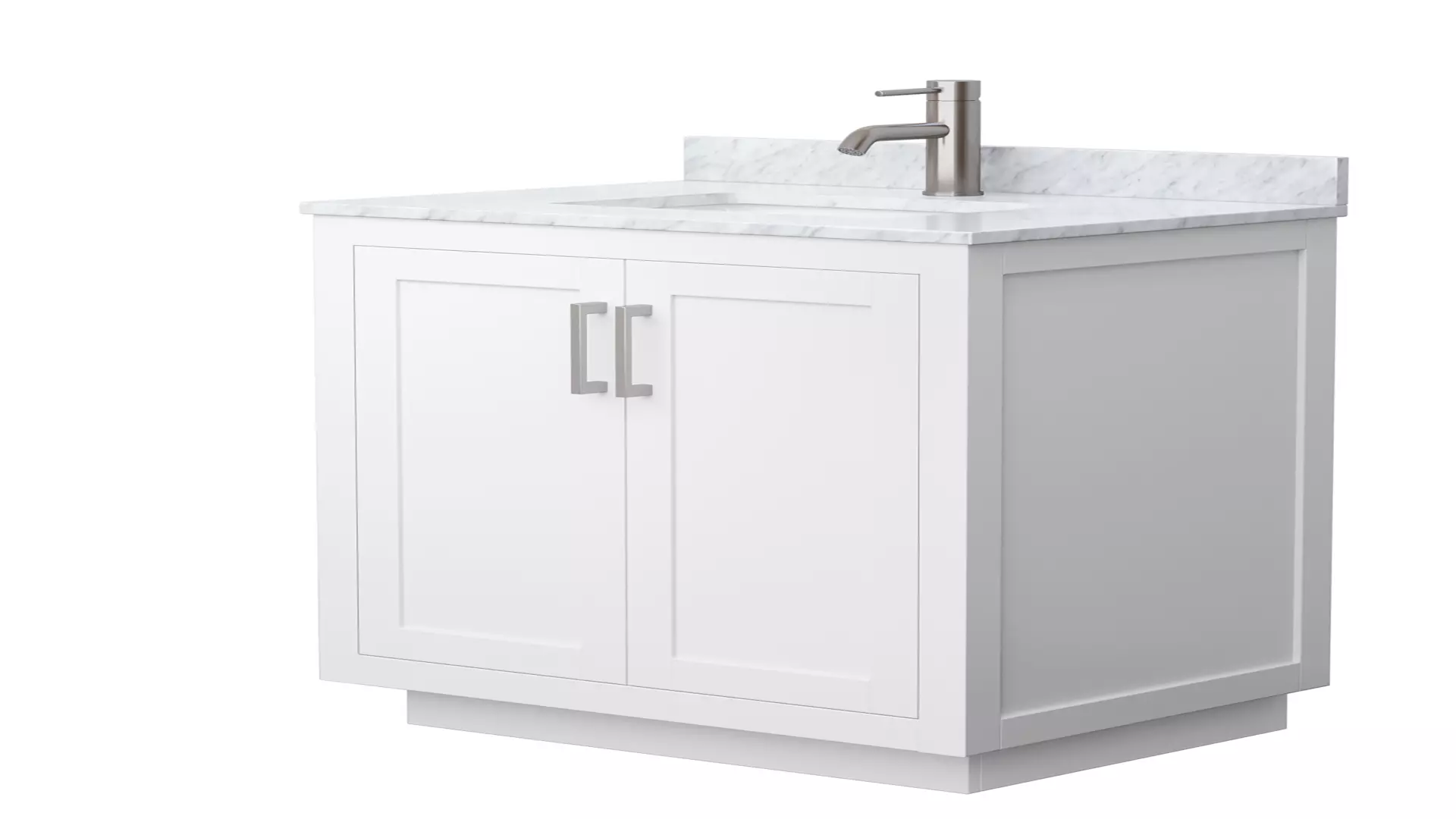 Miranda 30 Inch Single Bathroom Vanity in White, White Carrara Marble Countertop, Undermount Square Sink, Brushed Nickel Trim material